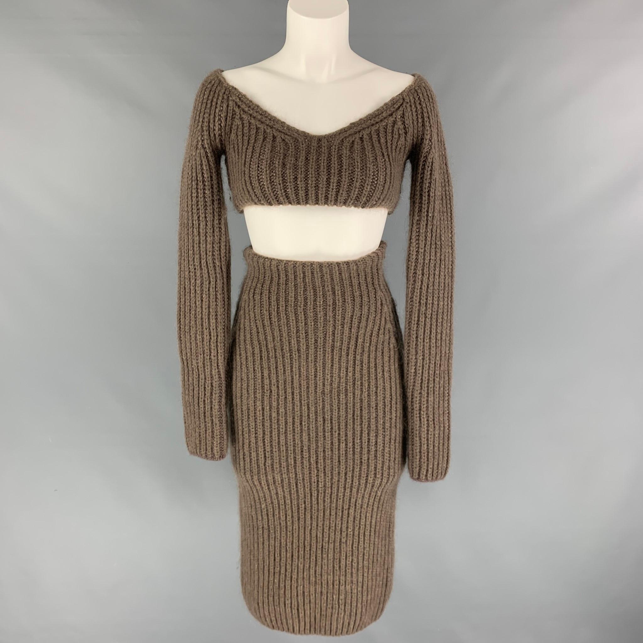 Brown FENDI Size 0 Taupe Mohair / Silk Fisherman Rib Knit Long Skirt
