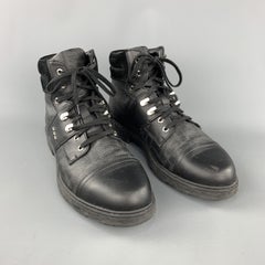 FENDI Size 10 Black Monogram Leather Lace Up Boots