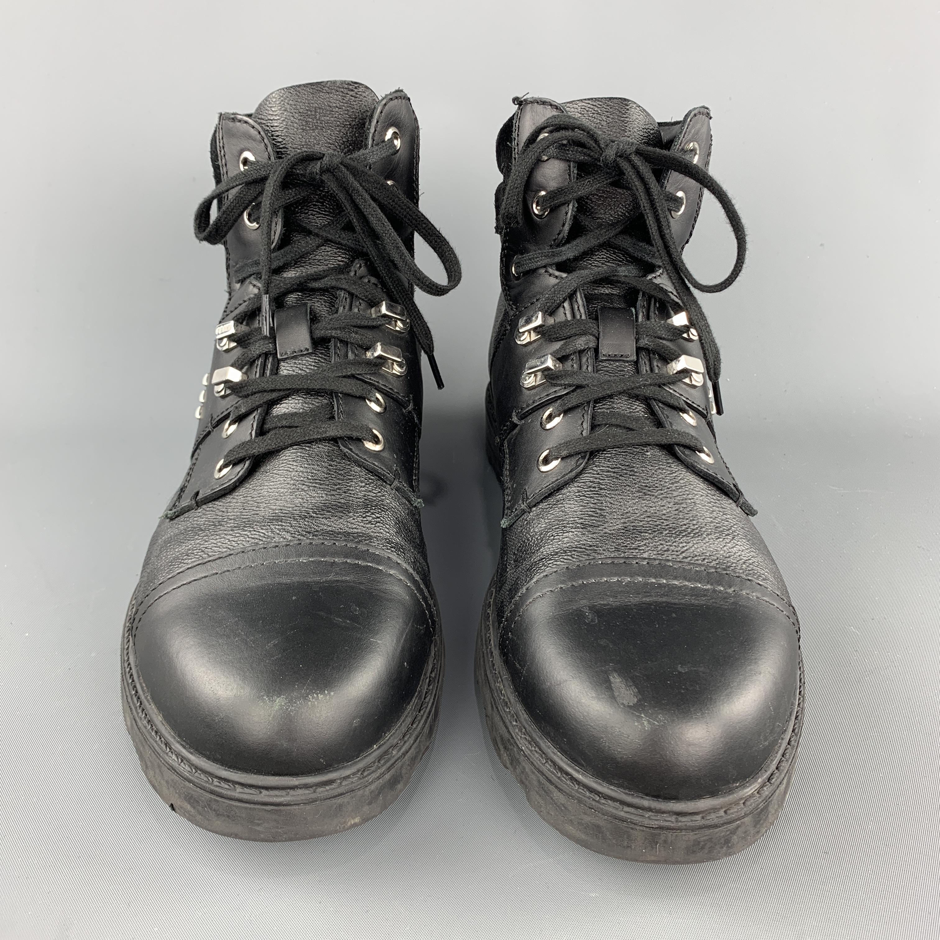 Men's FENDI Size 10 Black Monogram Leather Lace Up Boots
