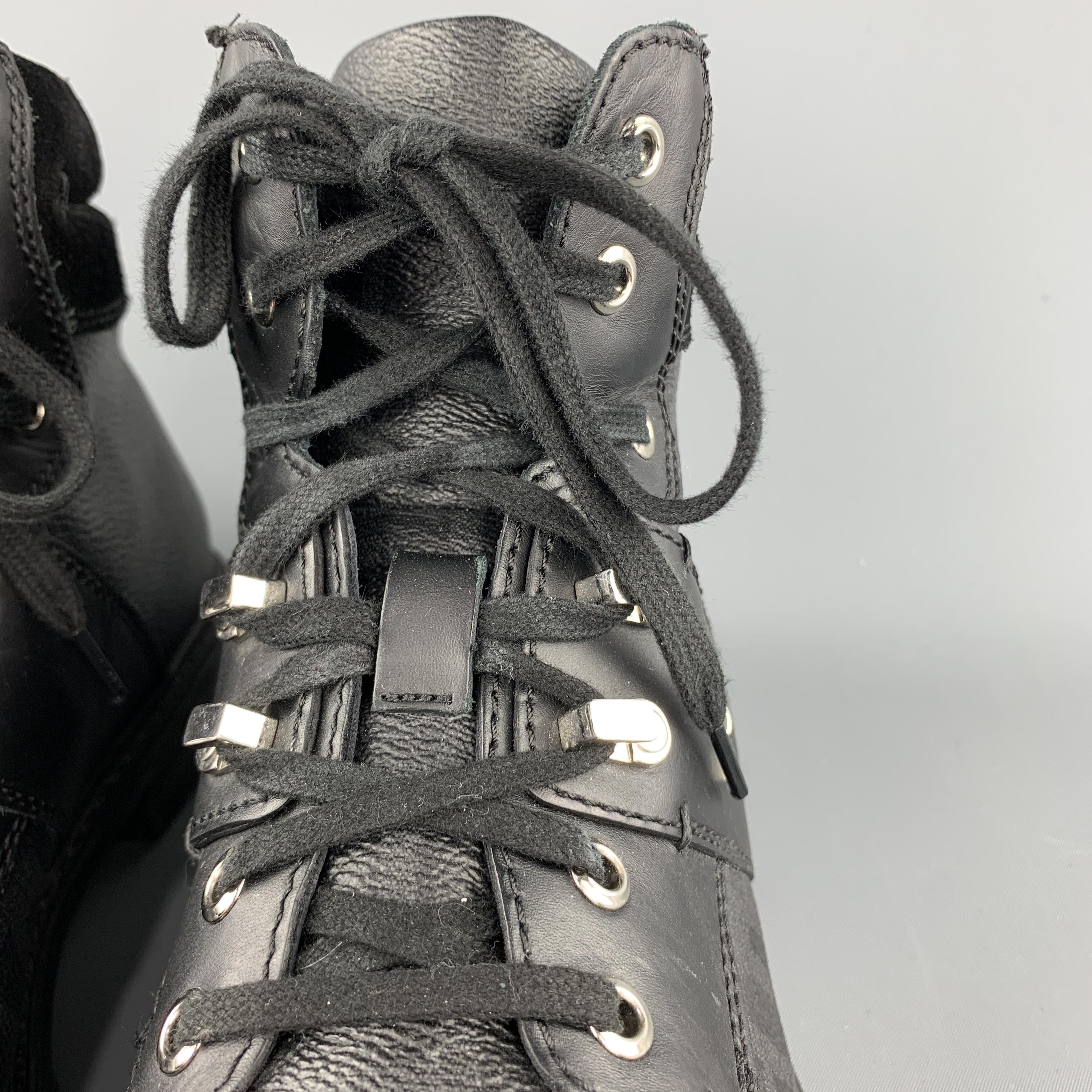 FENDI Size 10 Black Monogram Leather Lace Up Boots 1