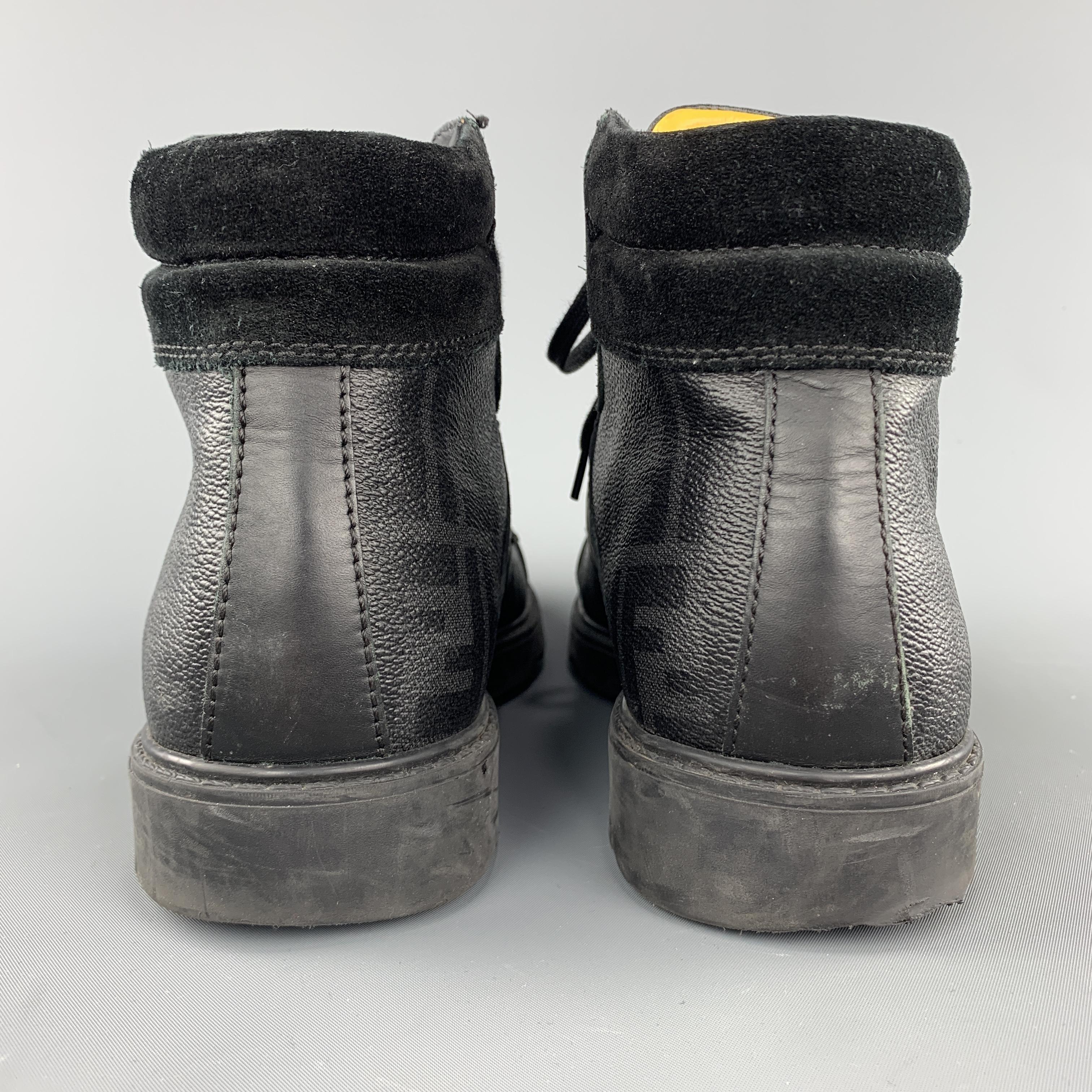 FENDI Size 10 Black Monogram Leather Lace Up Boots 2