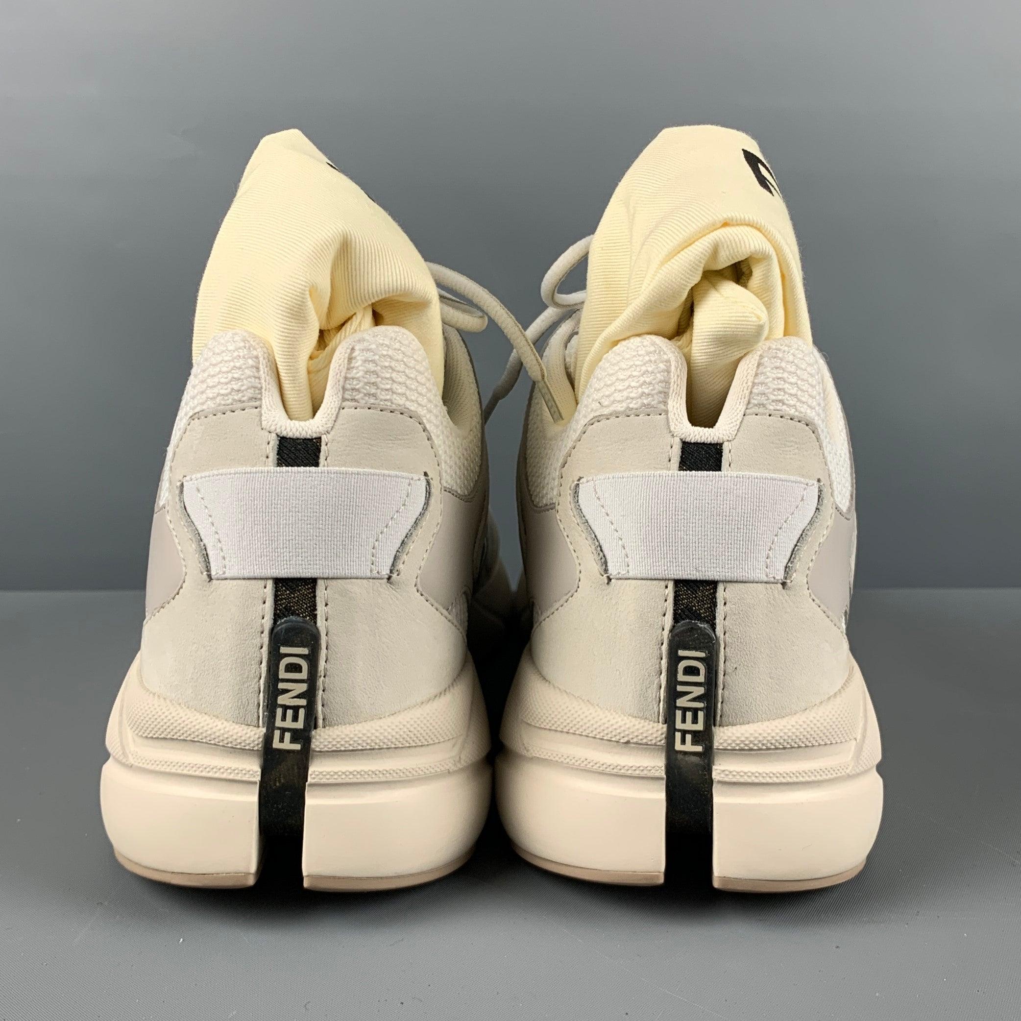 Men's FENDI Size 12 Grey White Mixed Materials Lace Up Sneakers For Sale