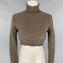 FENDI Size 2 Taupe Knitted Wool Cropped Turtleneck Sweater