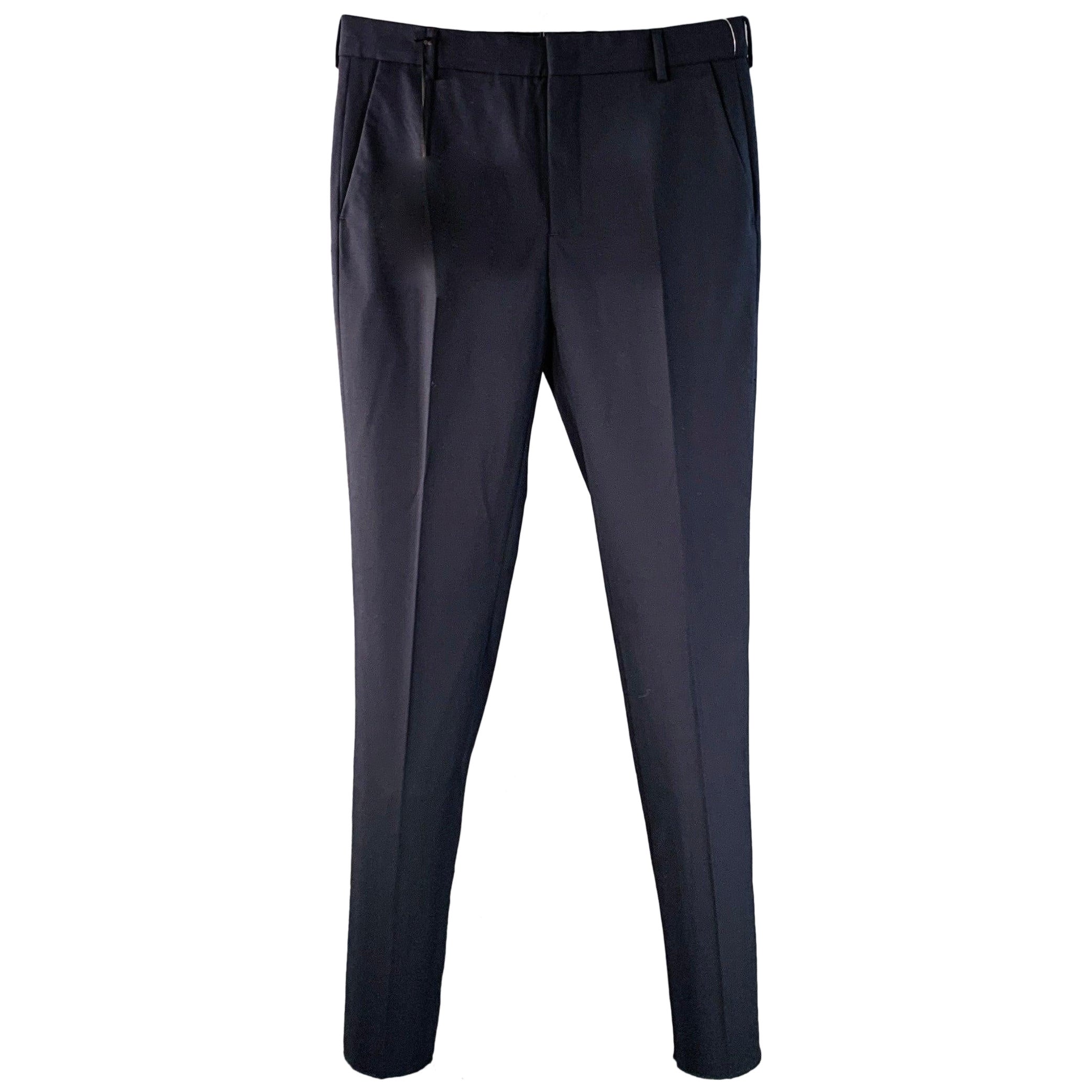 FENDI Size 30 Navy Wool Blend Flat Front Straight Zip Fly Dress Pants en venta