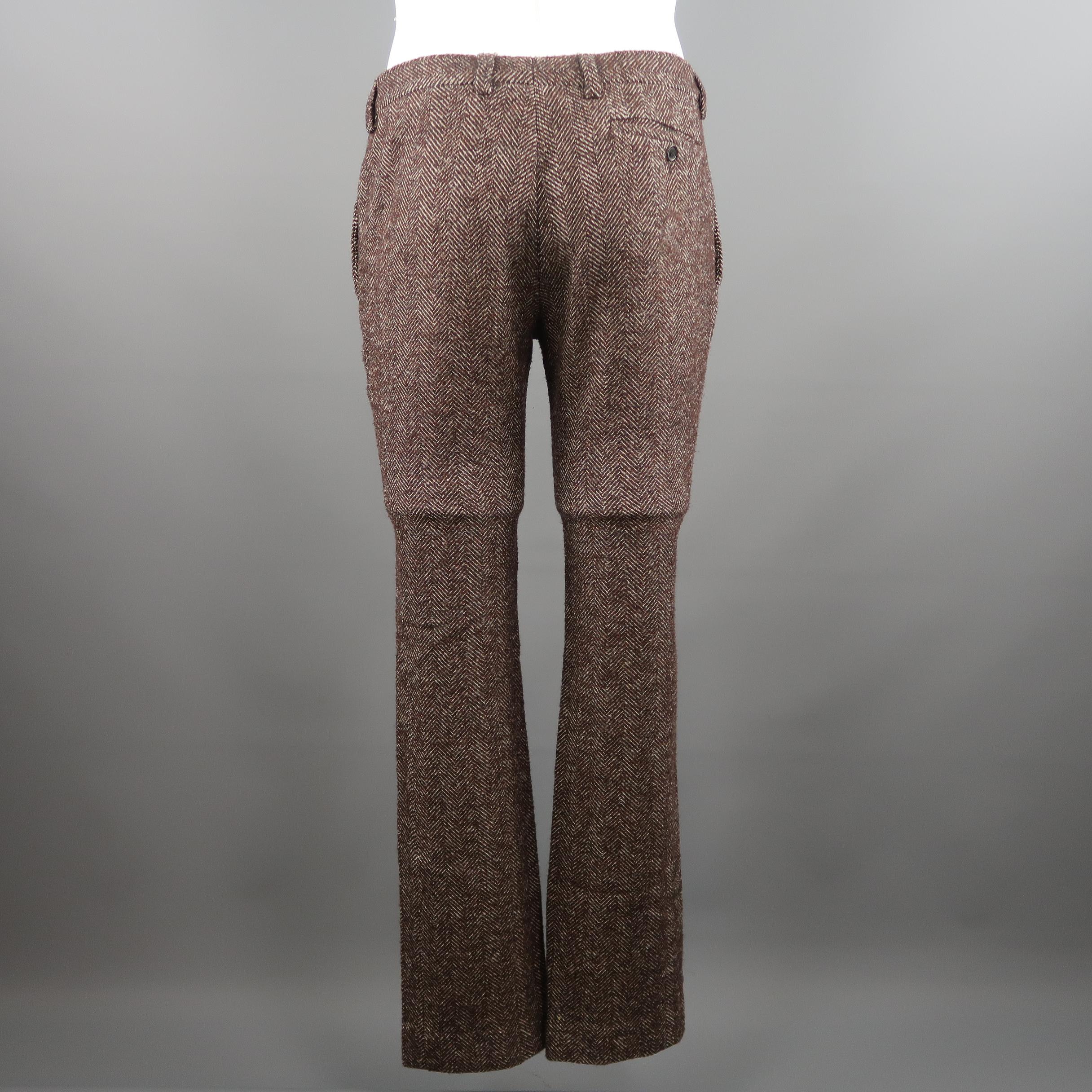 FENDI Size 32 Brown Herringbone Wool Blend Casual Pants In Excellent Condition In San Francisco, CA