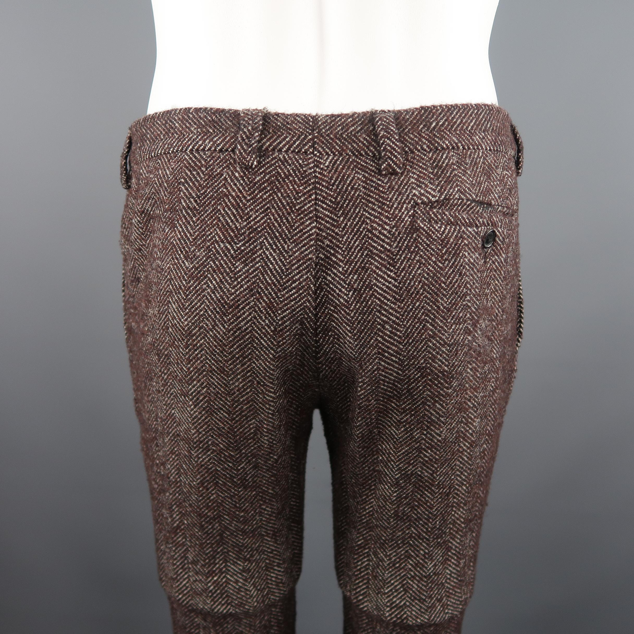Men's FENDI Size 32 Brown Herringbone Wool Blend Casual Pants