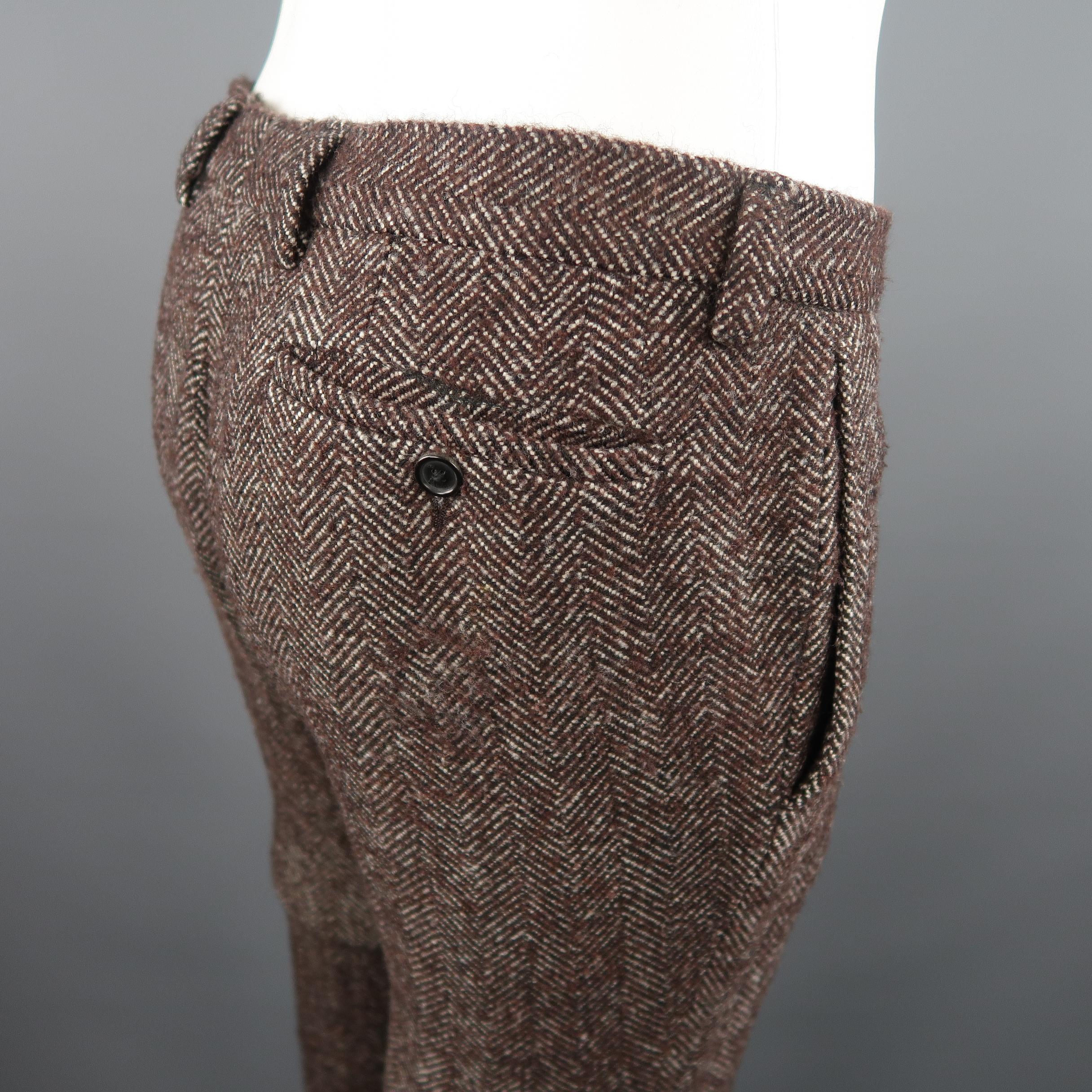 FENDI Size 32 Brown Herringbone Wool Blend Casual Pants 1