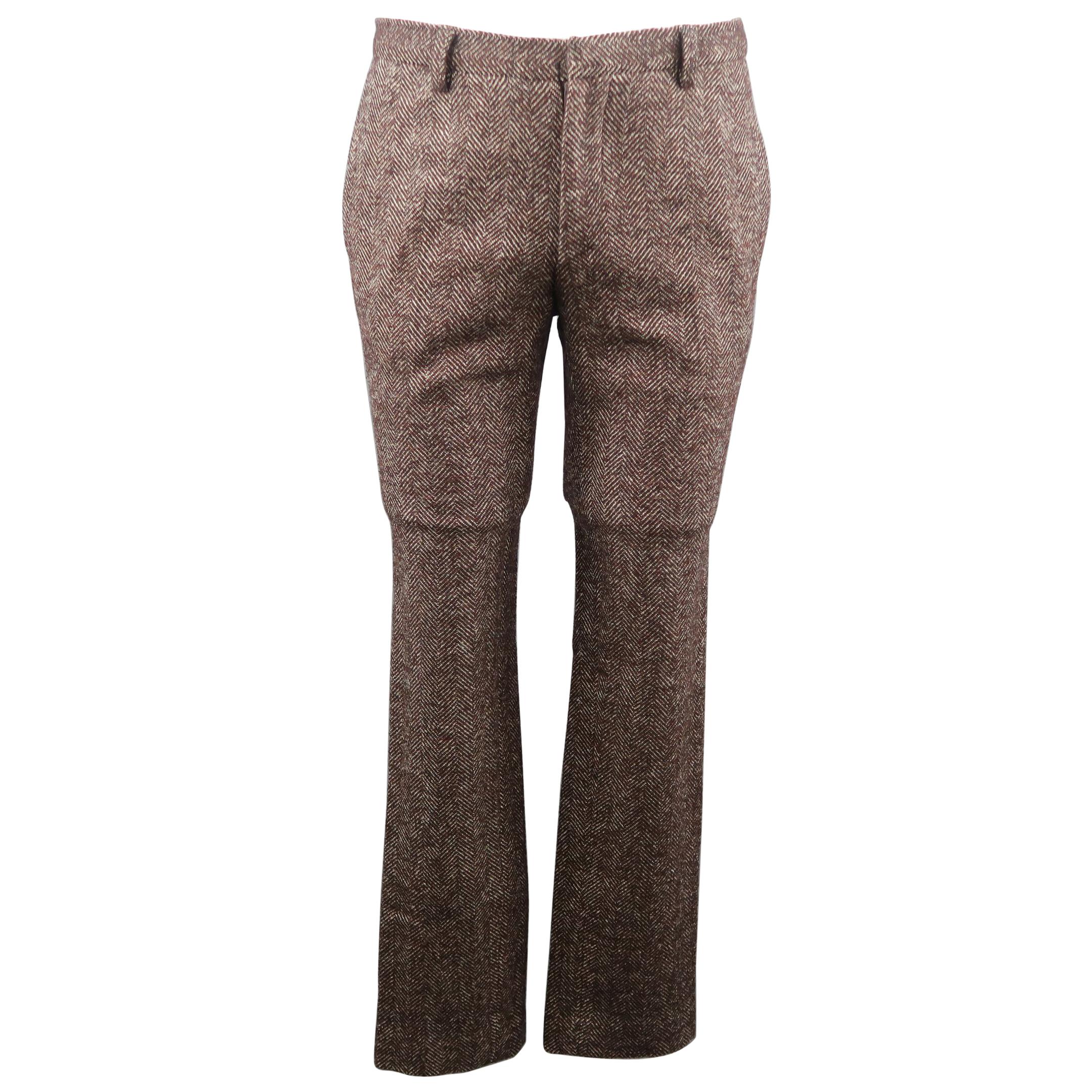 FENDI Size 32 Brown Herringbone Wool Blend Casual Pants