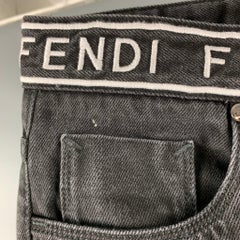 FENDI Size 33 Black White Logo Cotton Zip Fly Jeans