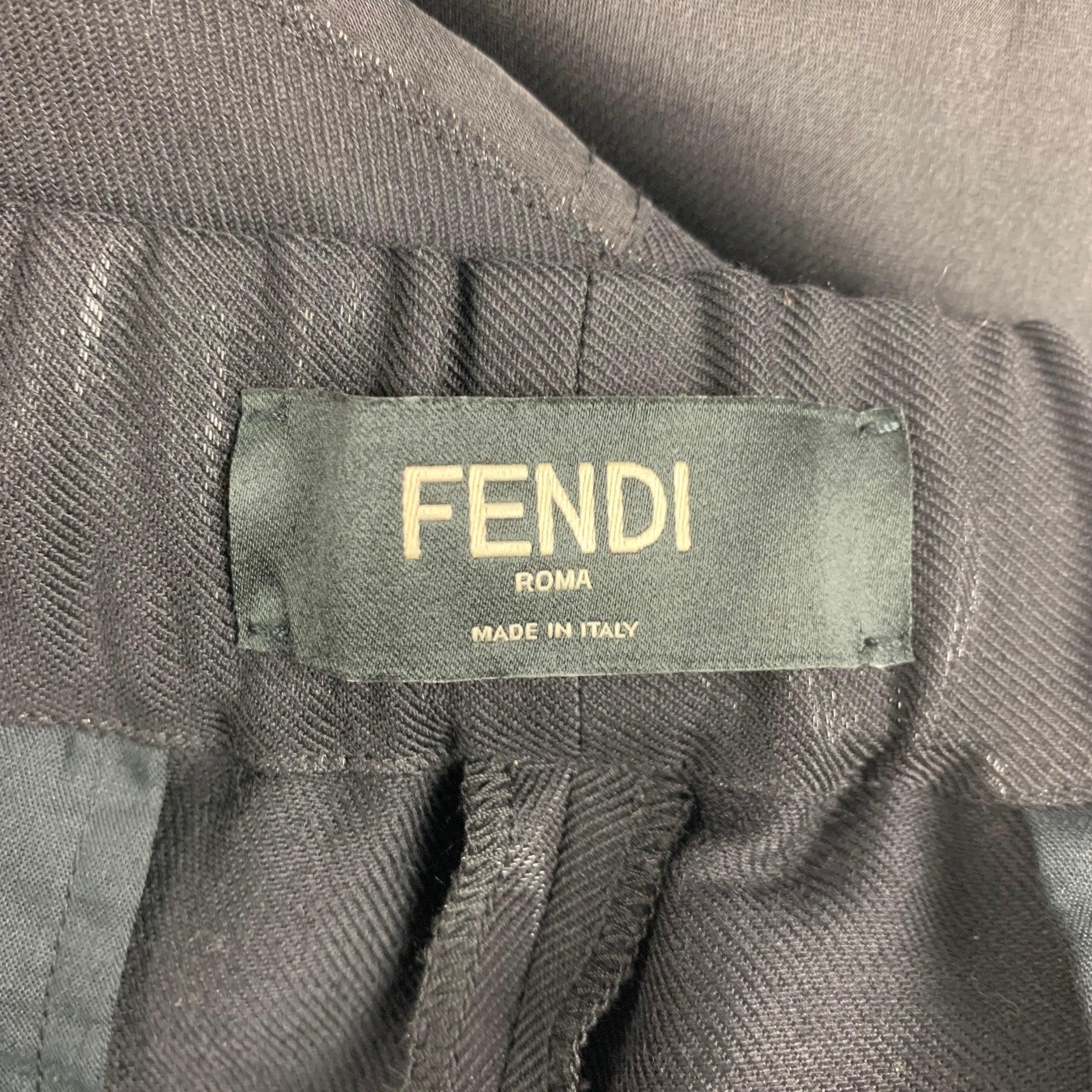 FENDI Size 34 Black Sheer Virgin Wool Polyester Cargo Casual Pants For Sale 1