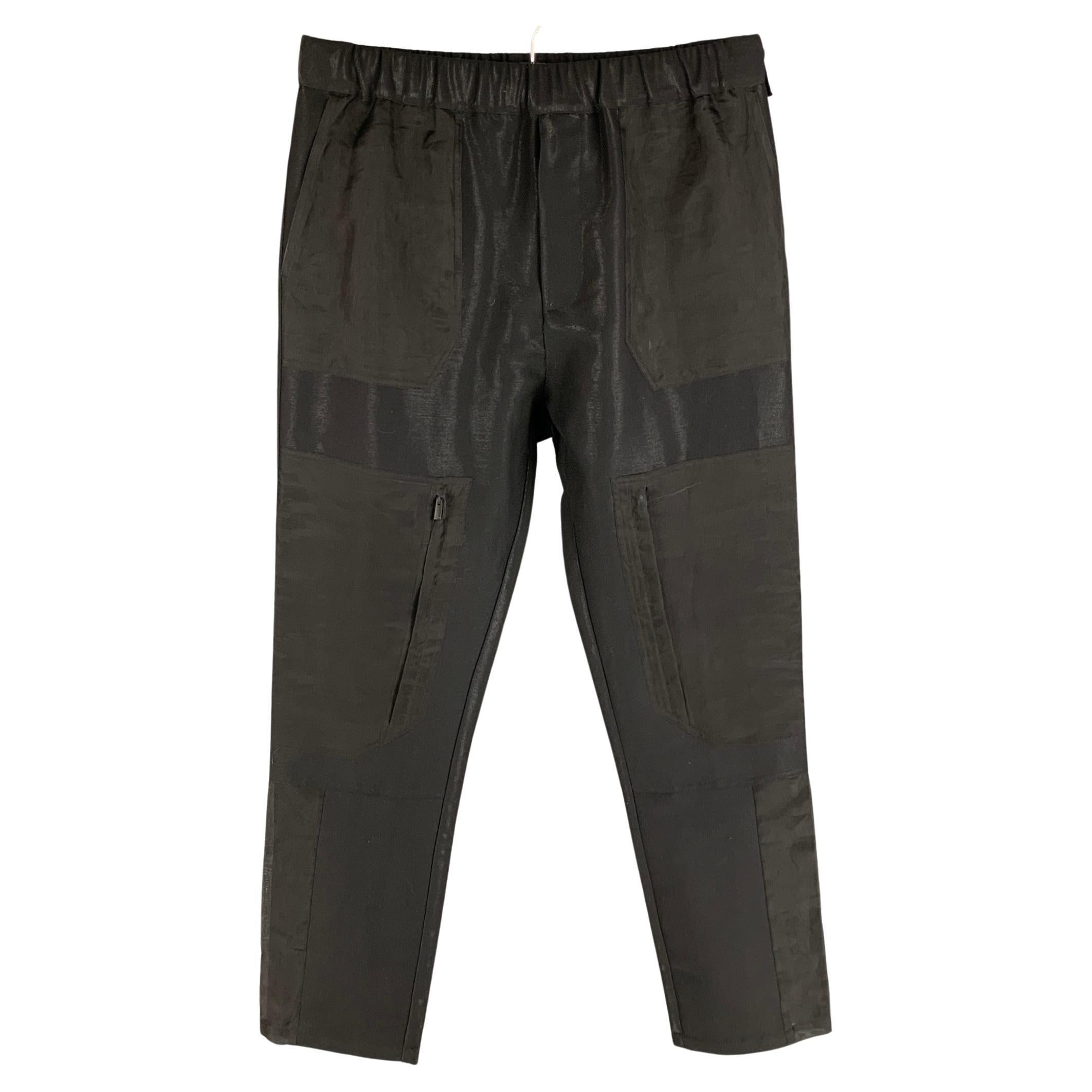 FENDI Size 34 Black Sheer Virgin Wool Polyester Cargo Casual Pants