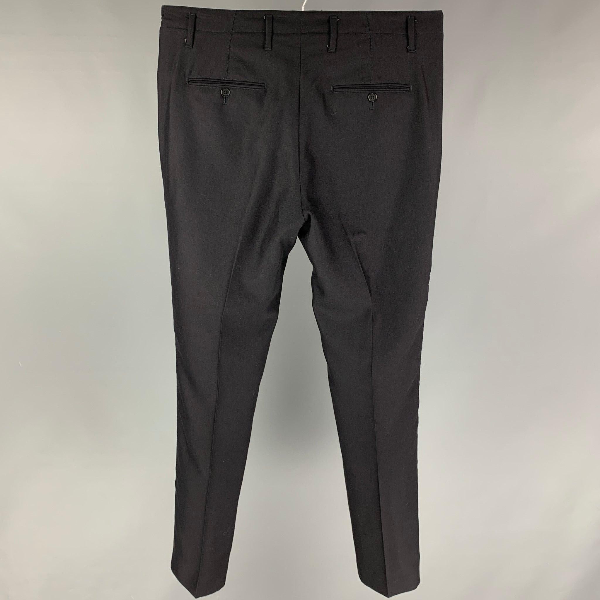 FENDI Size 34 Black Virgin Wool Flat Front Dress Pants In Good Condition In San Francisco, CA