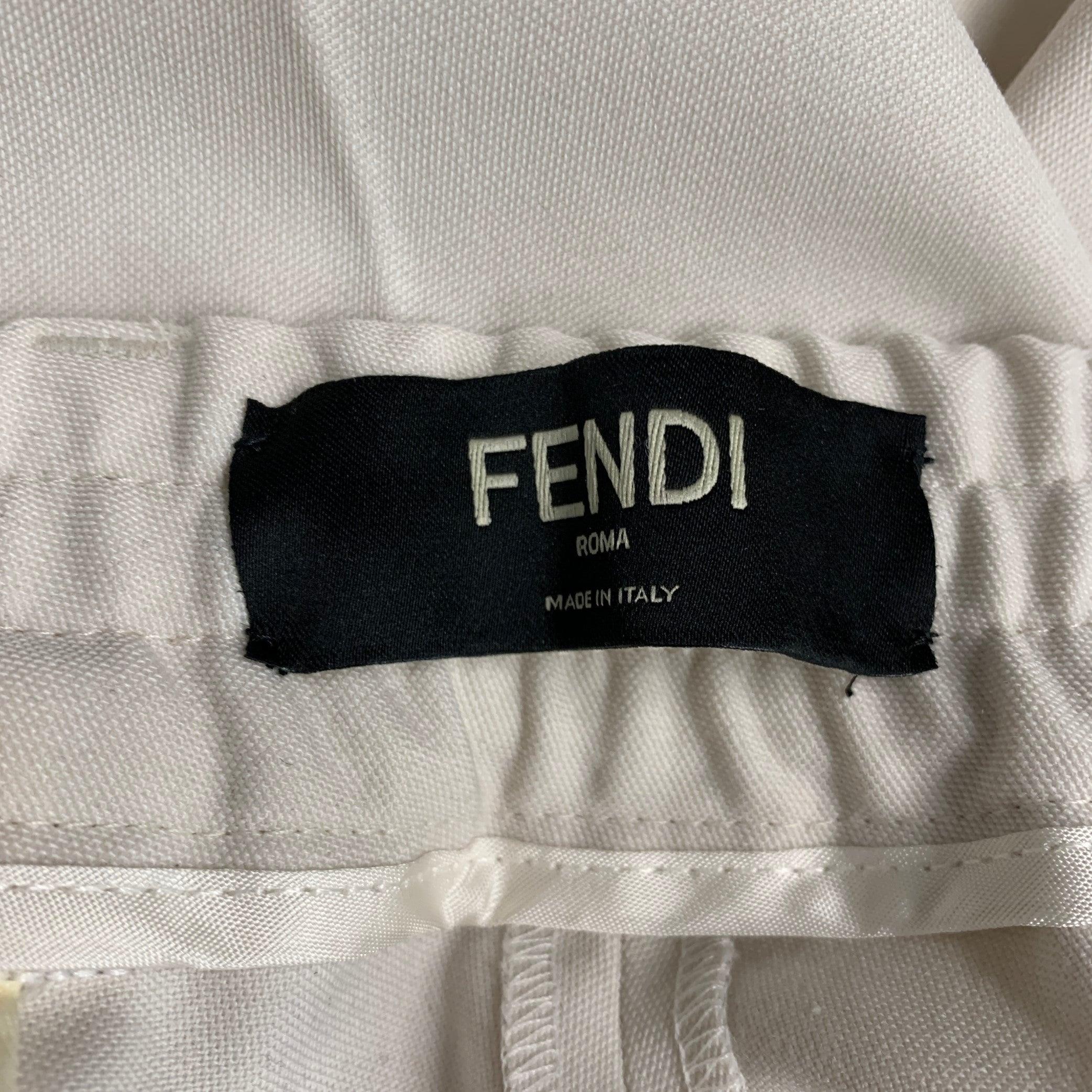 FENDI Size 36 Beige Polyester Wool Pleated Elastic Waistband Dress Pants In Excellent Condition In San Francisco, CA