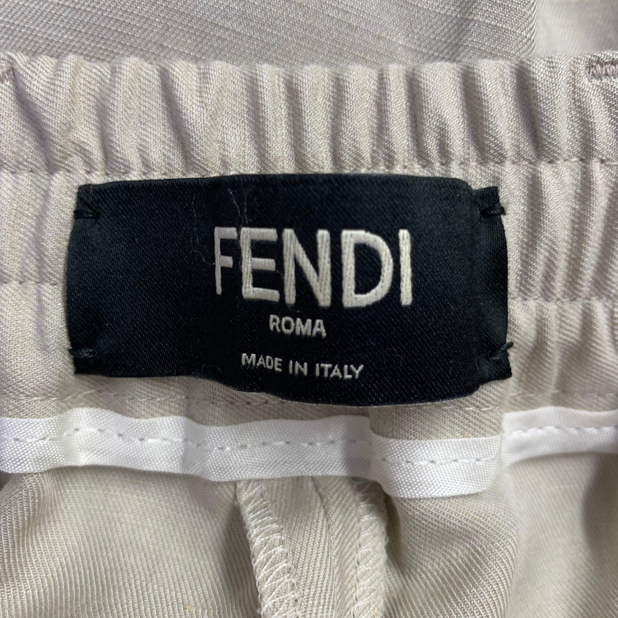 FENDI Taille 36, lin mélangé kaki, taille élastique Excellent état - En vente à San Francisco, CA