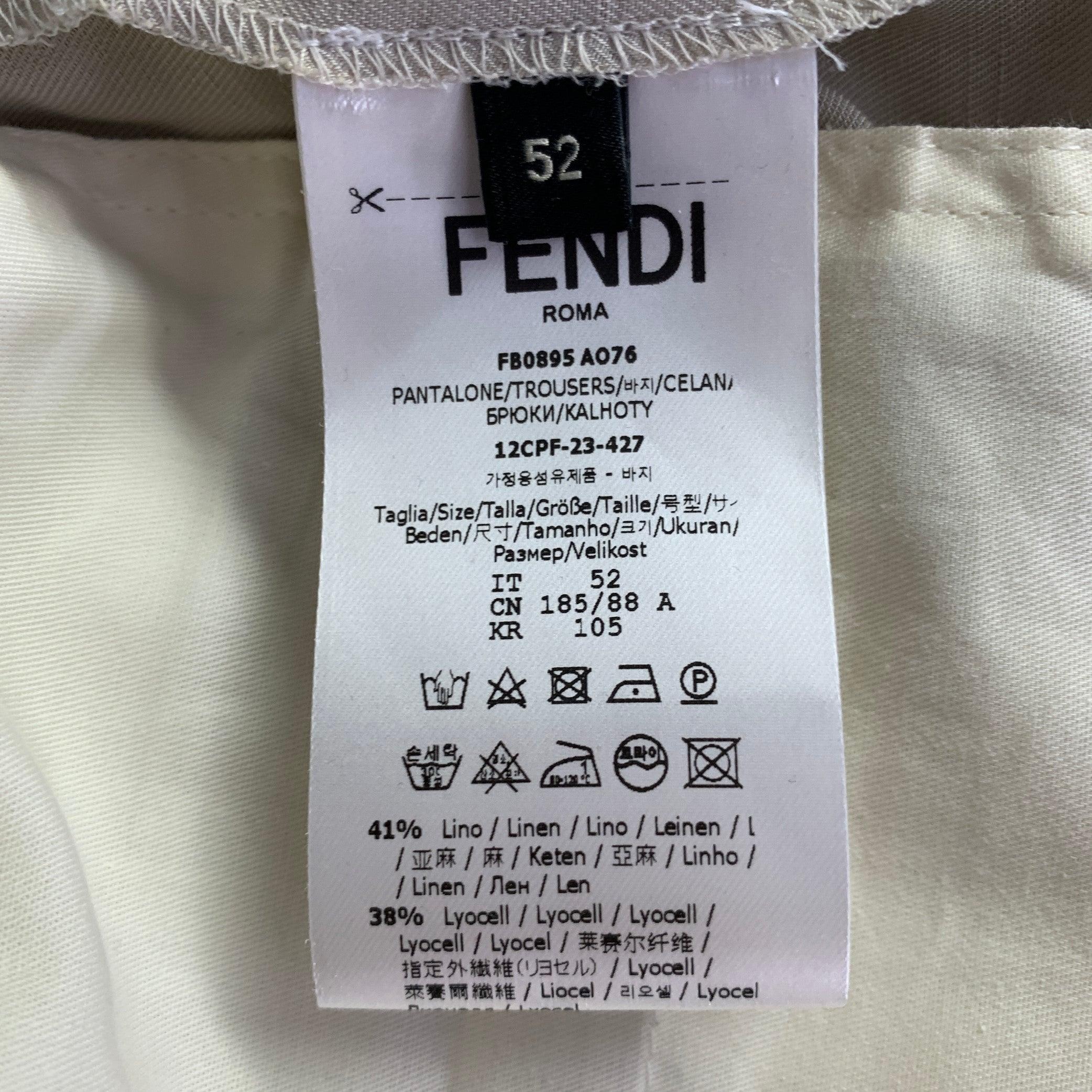 FENDI Taille 36, lin mélangé kaki, taille élastique Pour hommes en vente