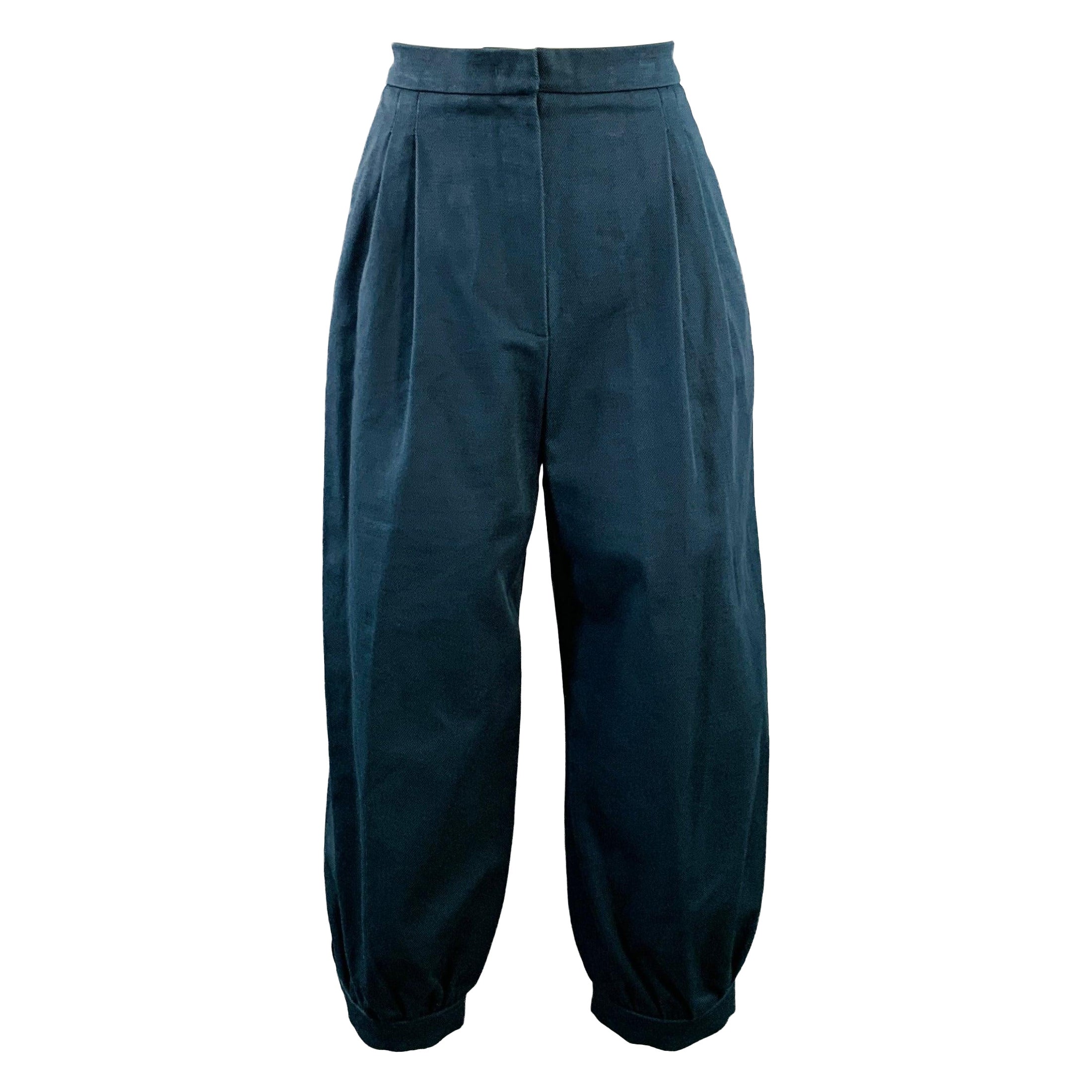 FENDI Pantalones de vestir plisados de sarga de algodón azul marino talla 4