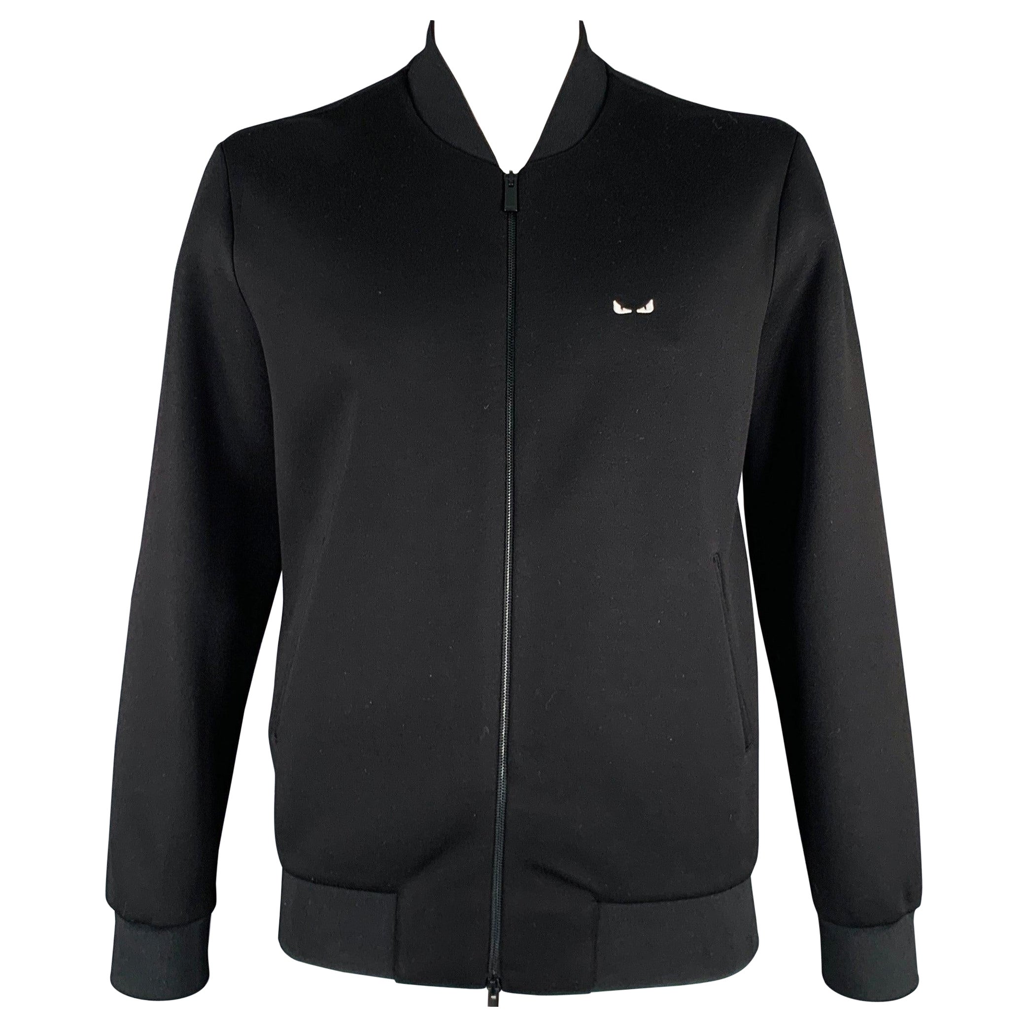 FENDI Talla 42 Chaqueta negra con cremallera de viscosa