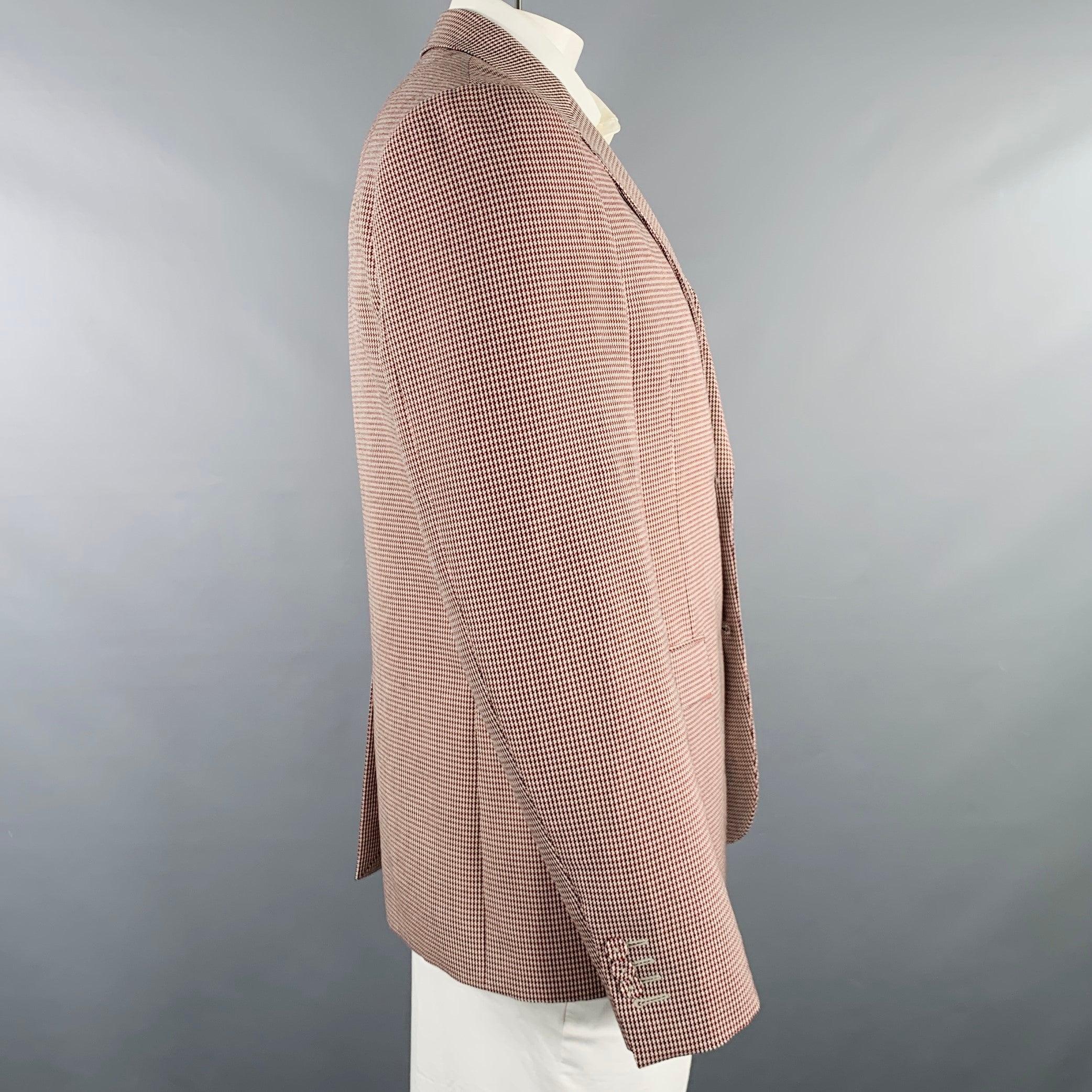 Brown FENDI Size 42 Red White Houndstooth Wool Blend Sport Coat