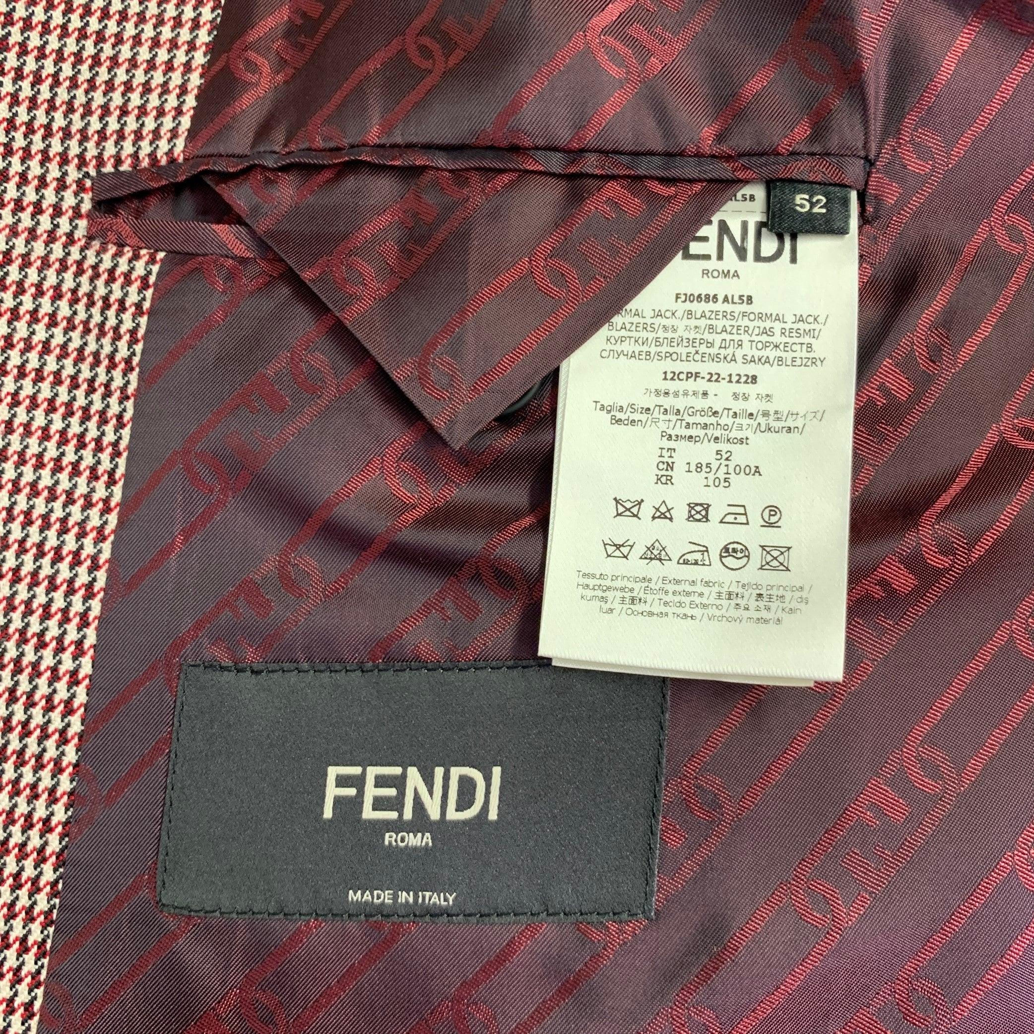 FENDI Size 42 Red White Houndstooth Wool Blend Sport Coat 1