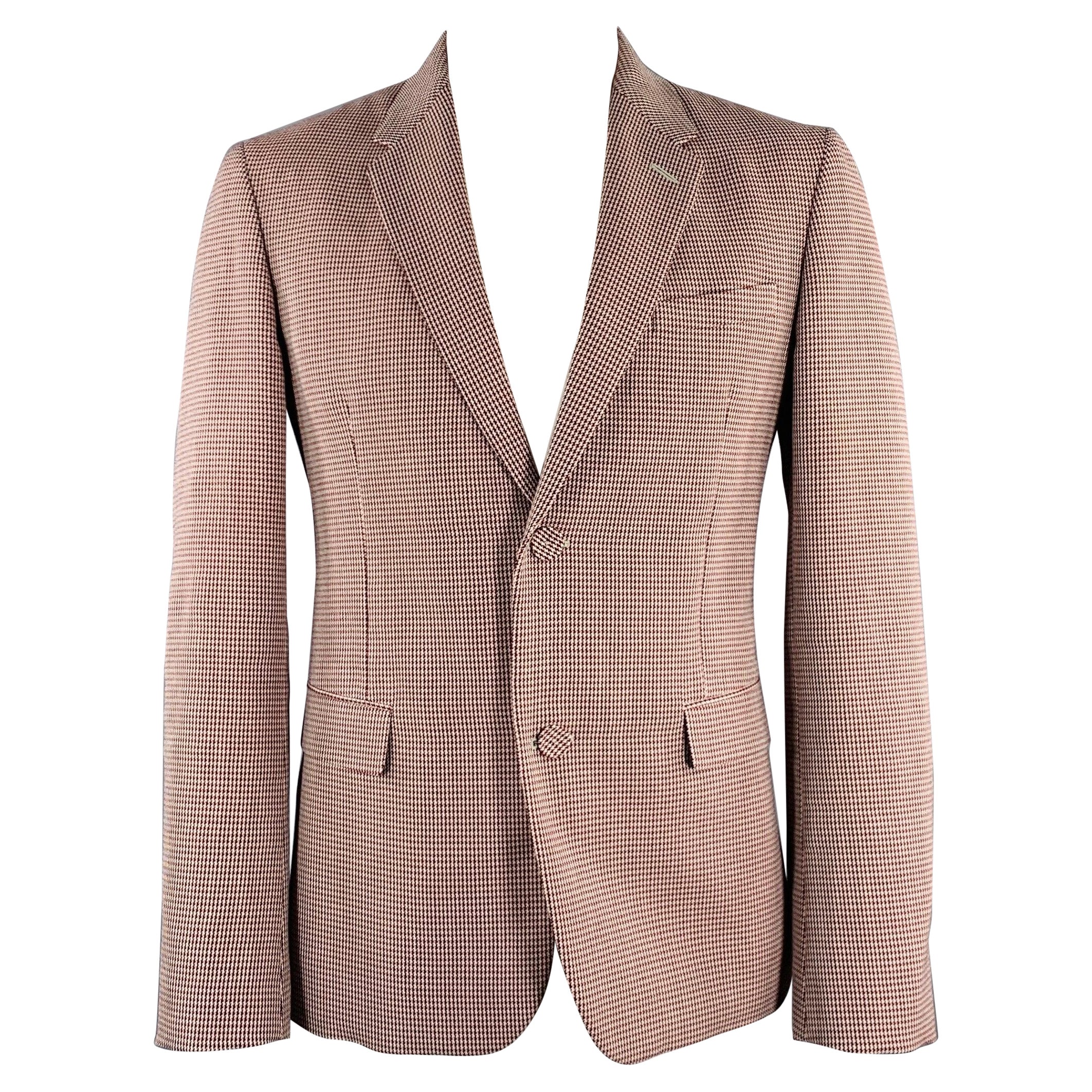 FENDI Size 42 Red White Houndstooth Wool Blend Sport Coat