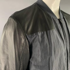 FENDI Size 44 Black Navy Linen Silk Leather Bomber Jacket