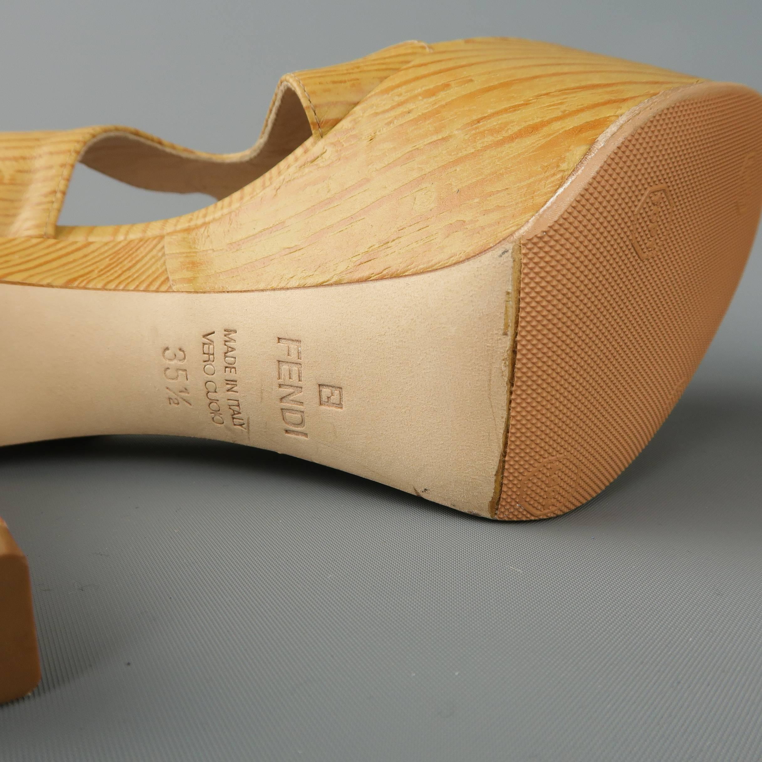 FENDI Size 5.5 Beige ood Embossed Leather Slingback Platform Sandals 3