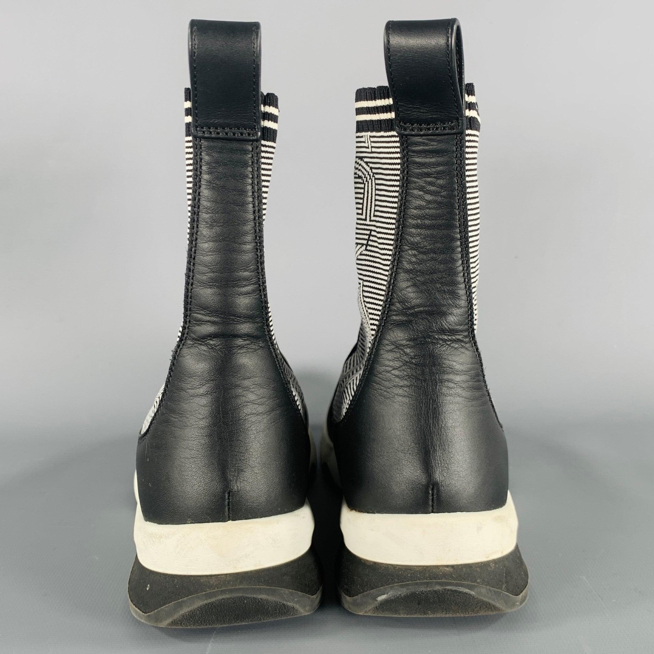 FENDI Size 6 Black White Leather Knit Sock Boots In Good Condition For Sale In San Francisco, CA