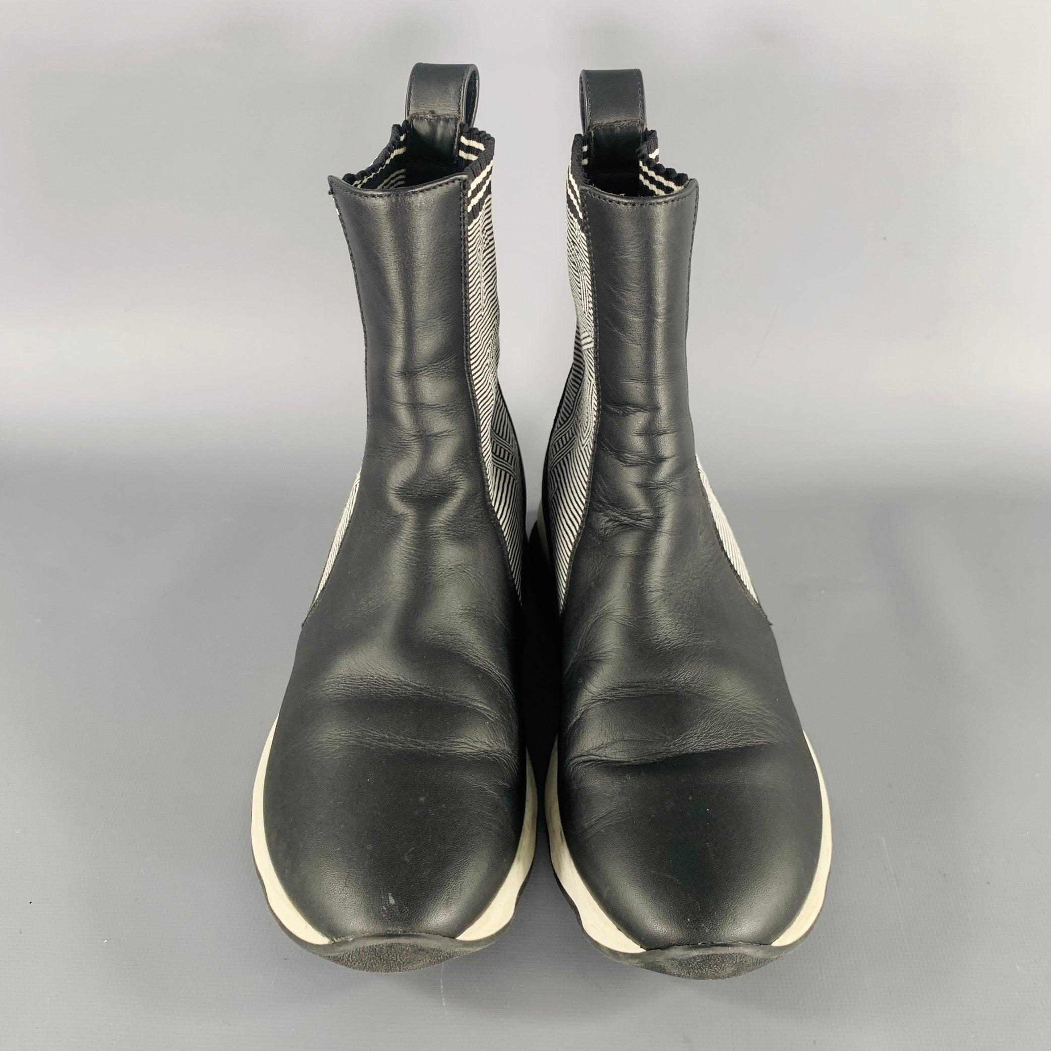 Women's FENDI Size 6 Black White Leather Knit Sock Boots For Sale