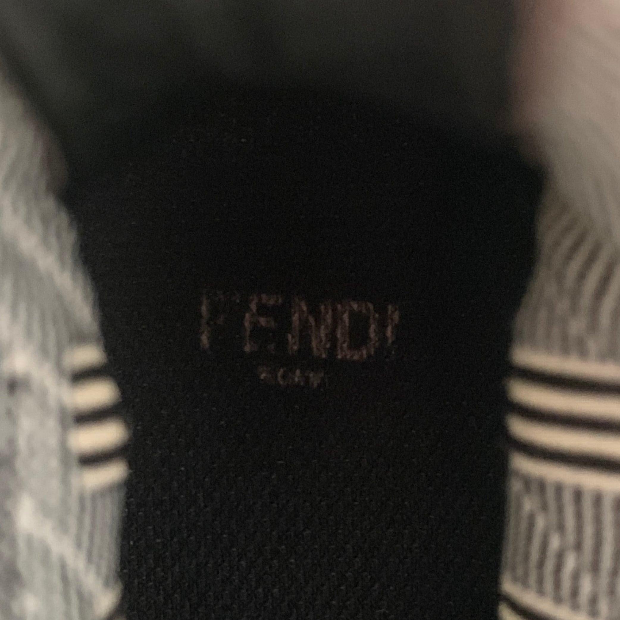 FENDI Size 6 Black White Leather Knit Sock Boots For Sale 3