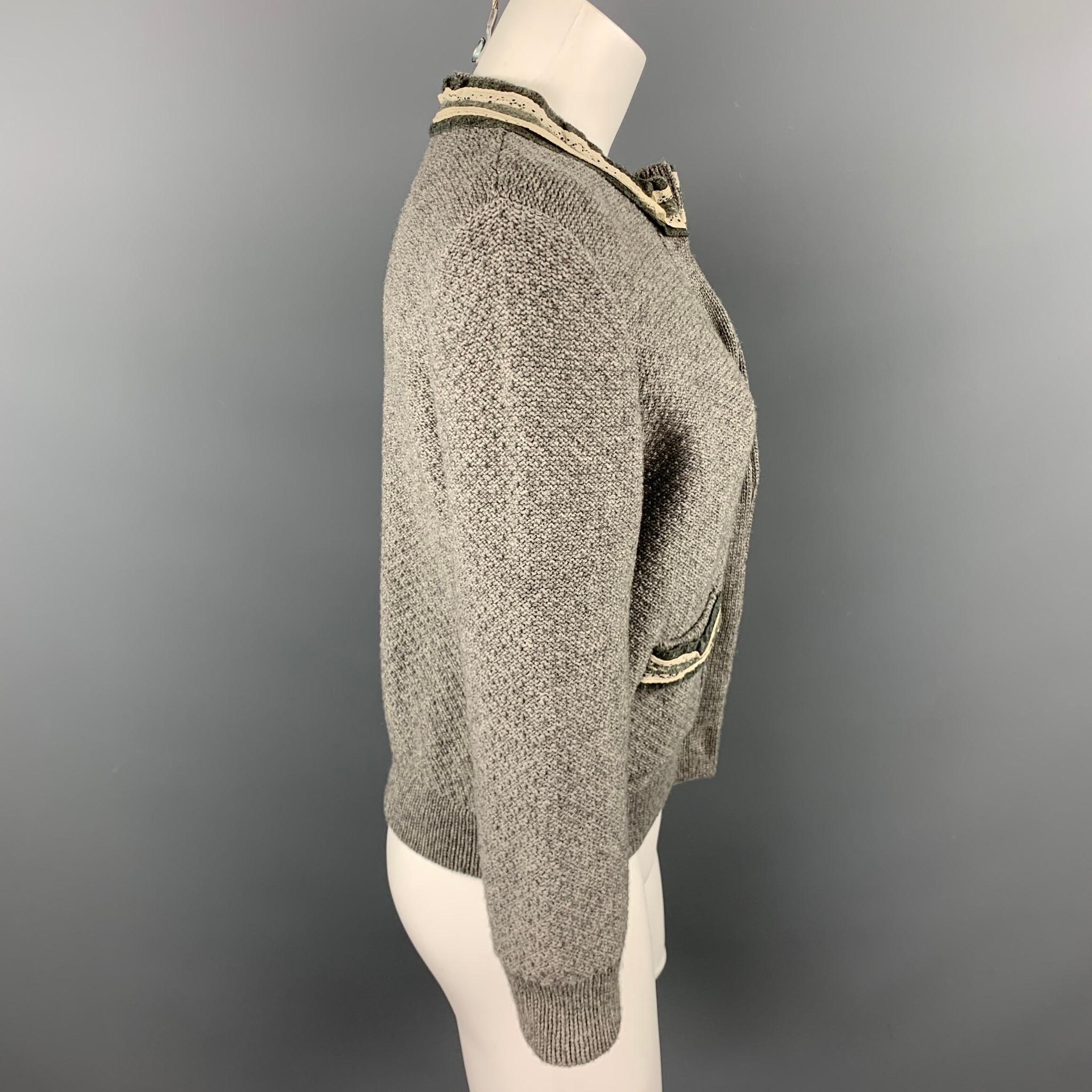 FENDI Size 6 Gray Wool Knitted Ruffle Trim Cardigan In Excellent Condition In San Francisco, CA