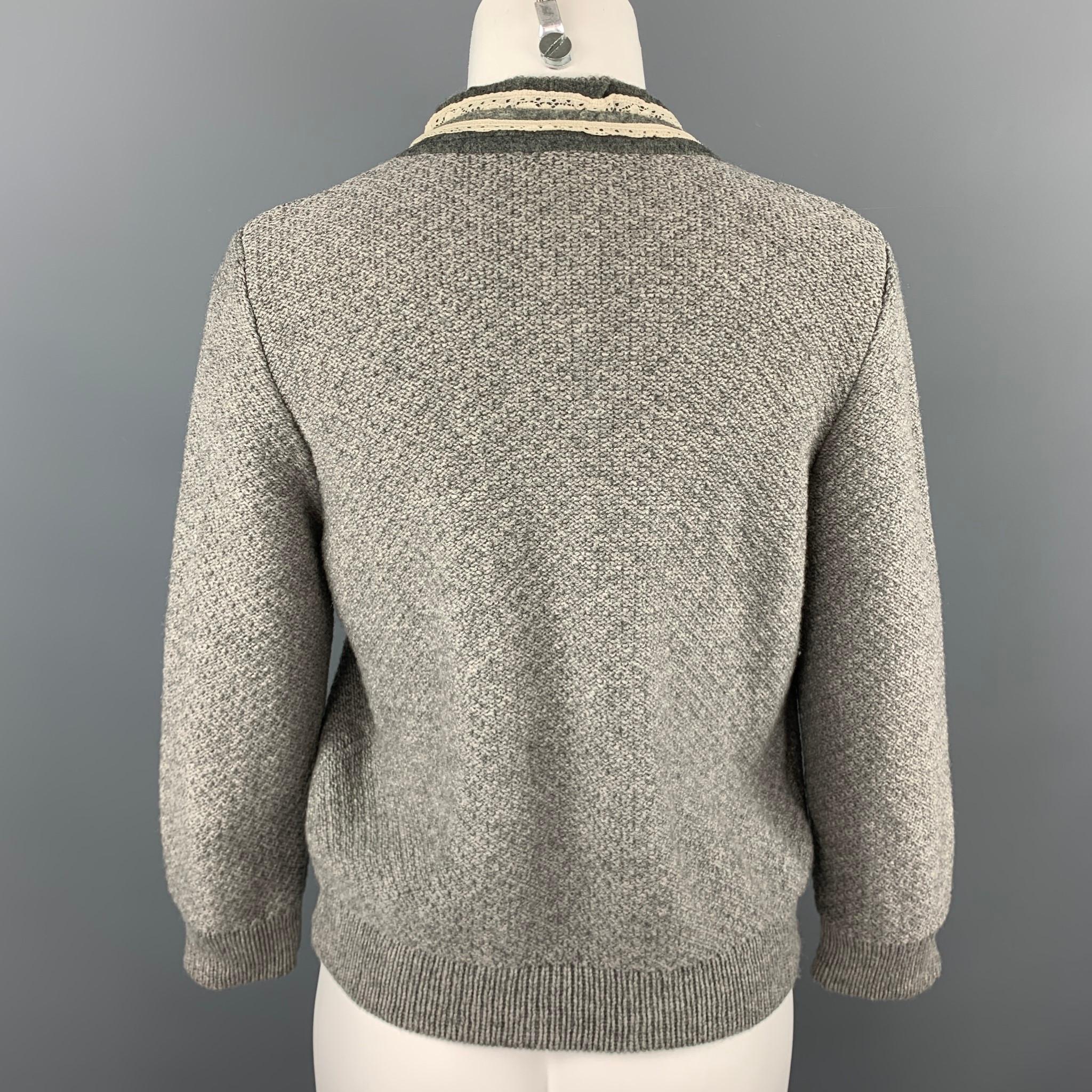 Women's FENDI Size 6 Gray Wool Knitted Ruffle Trim Cardigan