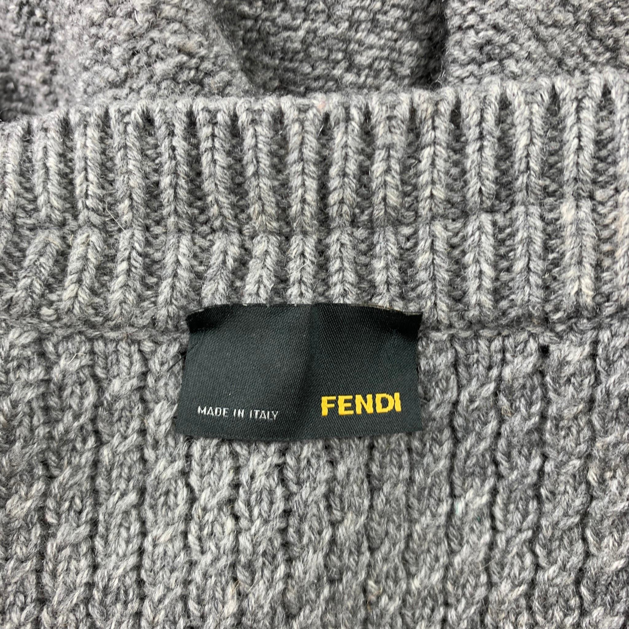FENDI Size 6 Gray Wool Knitted Ruffle Trim Cardigan 1