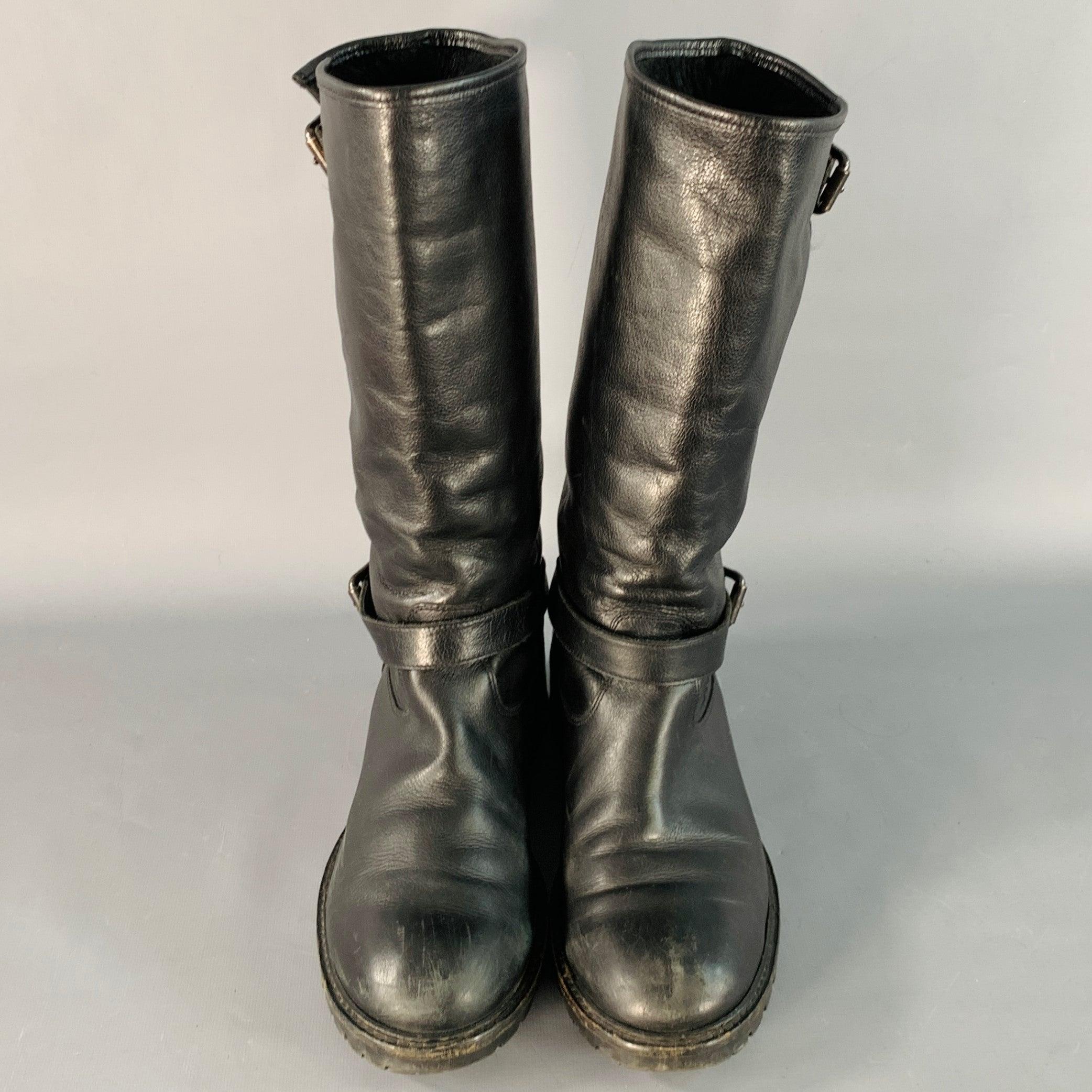 FENDI Talla 9 Botas de piel negra con forro de borreguillo y hebilla en Bueno estado para la venta en San Francisco, CA