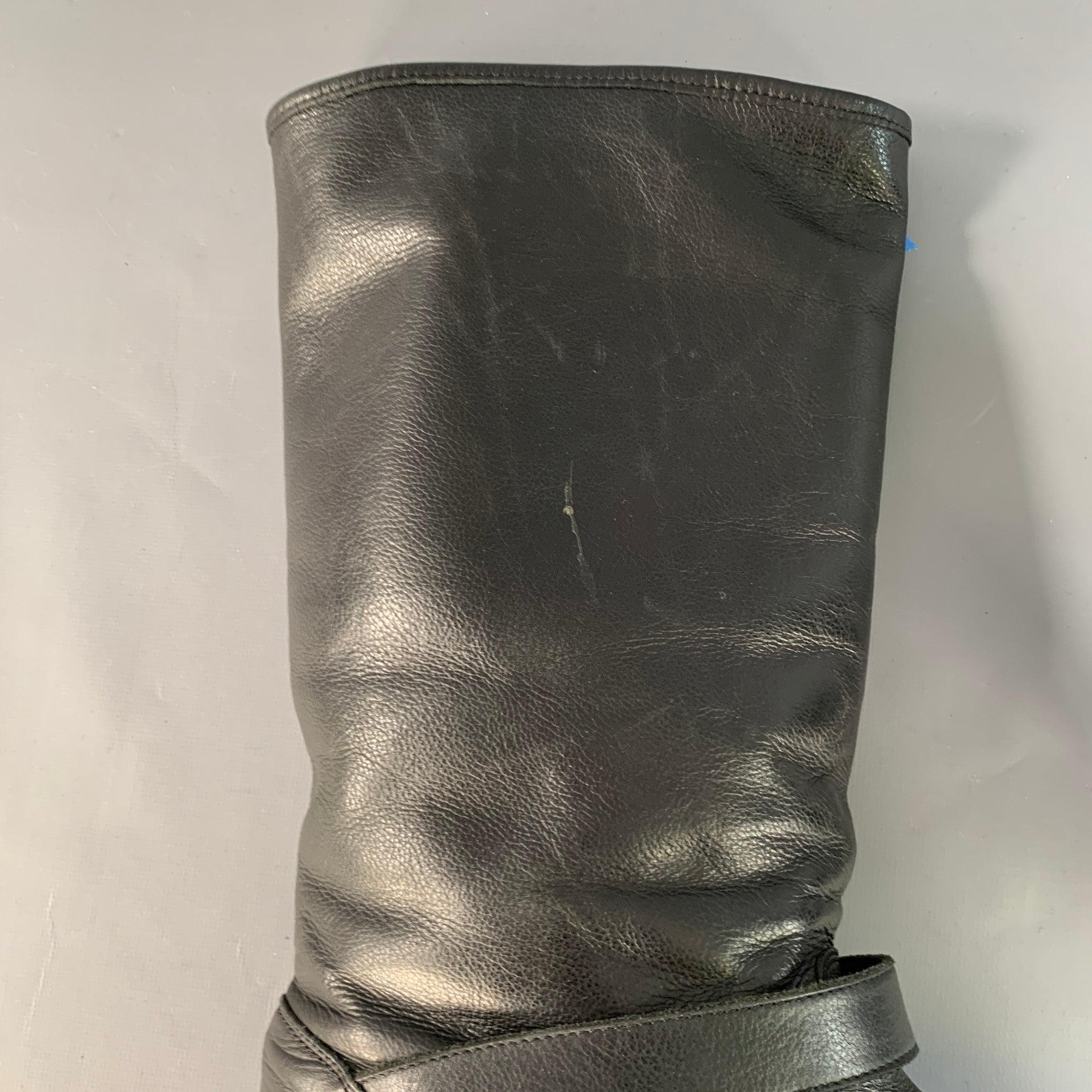 FENDI Talla 9 Botas de piel negra con forro de borreguillo y hebilla en venta 2