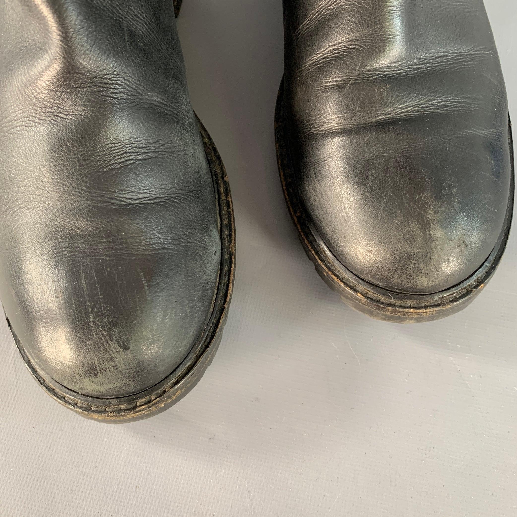 FENDI Talla 9 Botas de piel negra con forro de borreguillo y hebilla en venta 3