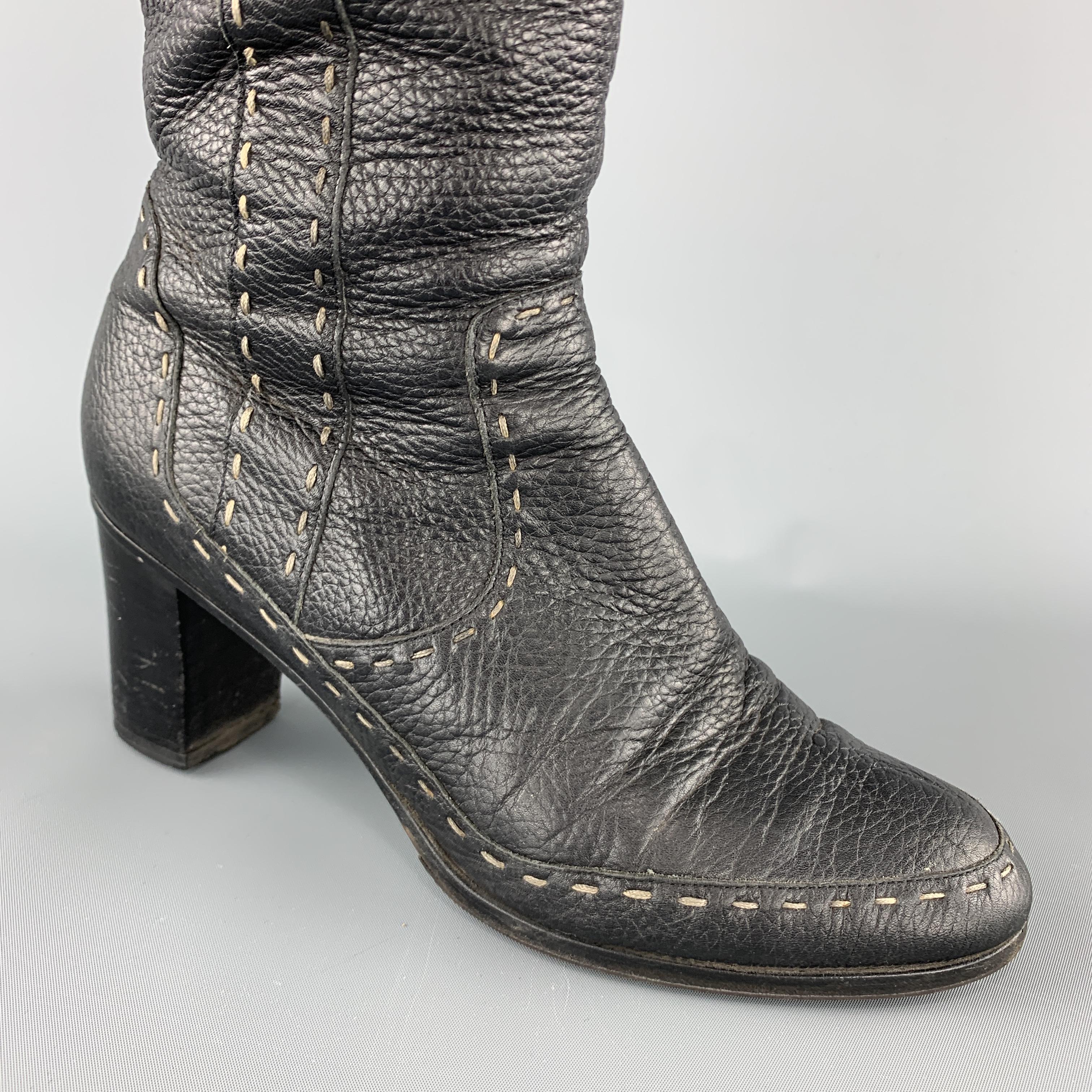 Women's FENDI Size 9 Brown Textured Top Stitch SELLERIA Knee High Boots