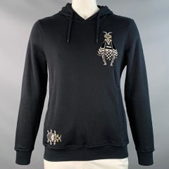 FENDI Größe L Schwarz Weiß Gelb Insektenapplikation Baumwolle Hoodie Sweatshirt