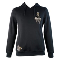 I.L.A. Taglia L Nero Bianco Giallo Insetto Applique Cotone Felpa con Cappuccio