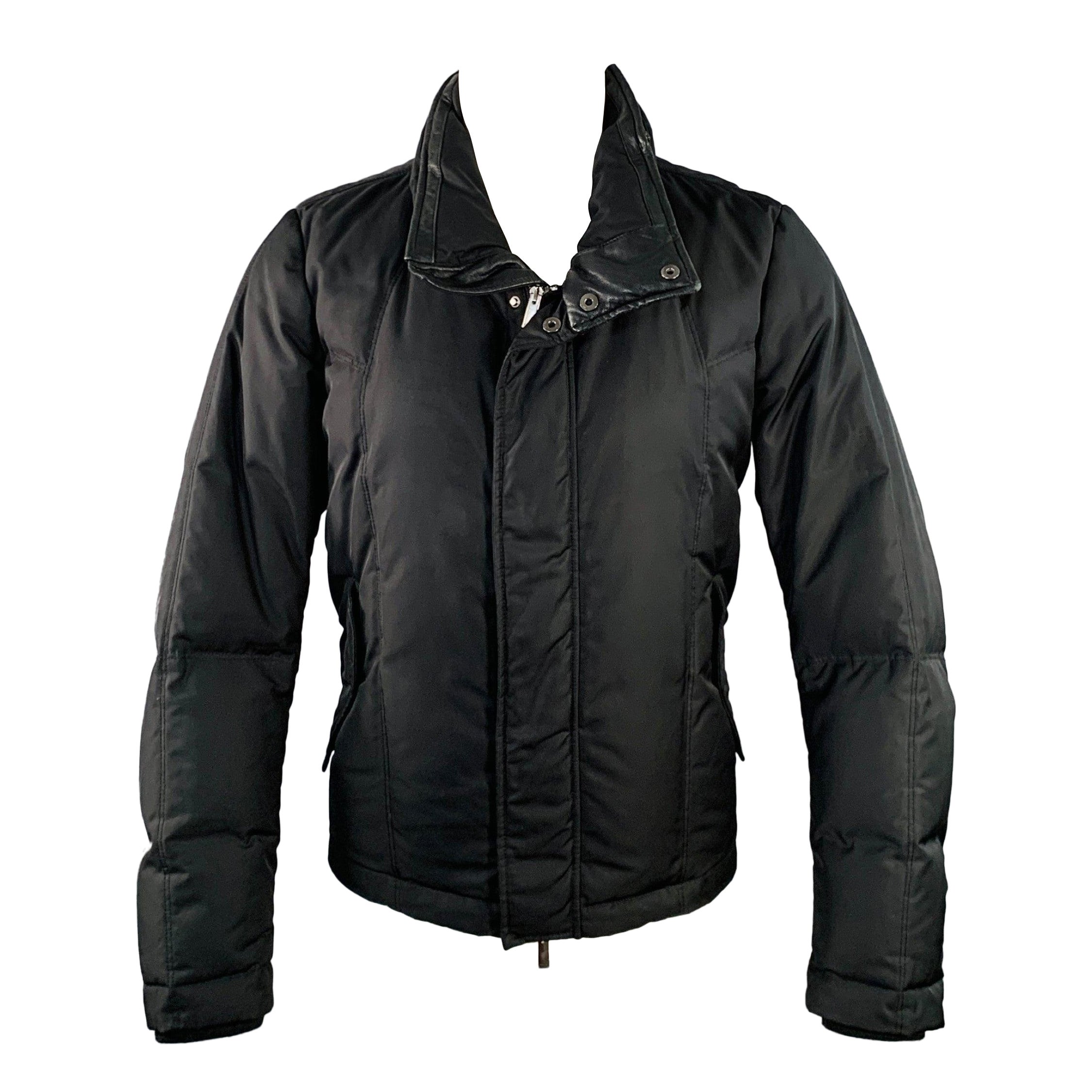 FENDI Size M Black Nylon Padded Hidden Hood Zip Snaps Jacket