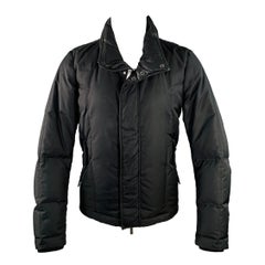 FENDI Size M Black Nylon Padded Hidden Hood Zip Snaps Jacket