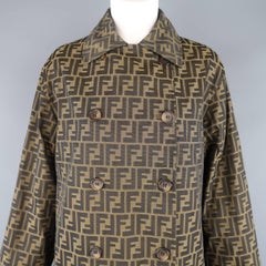 Fendi Brown Zucca Monogram Print Nylon Double Breasted Rain Coat