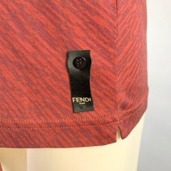 FENDI Size M Burgundy Blue Print Cotton T Shirt