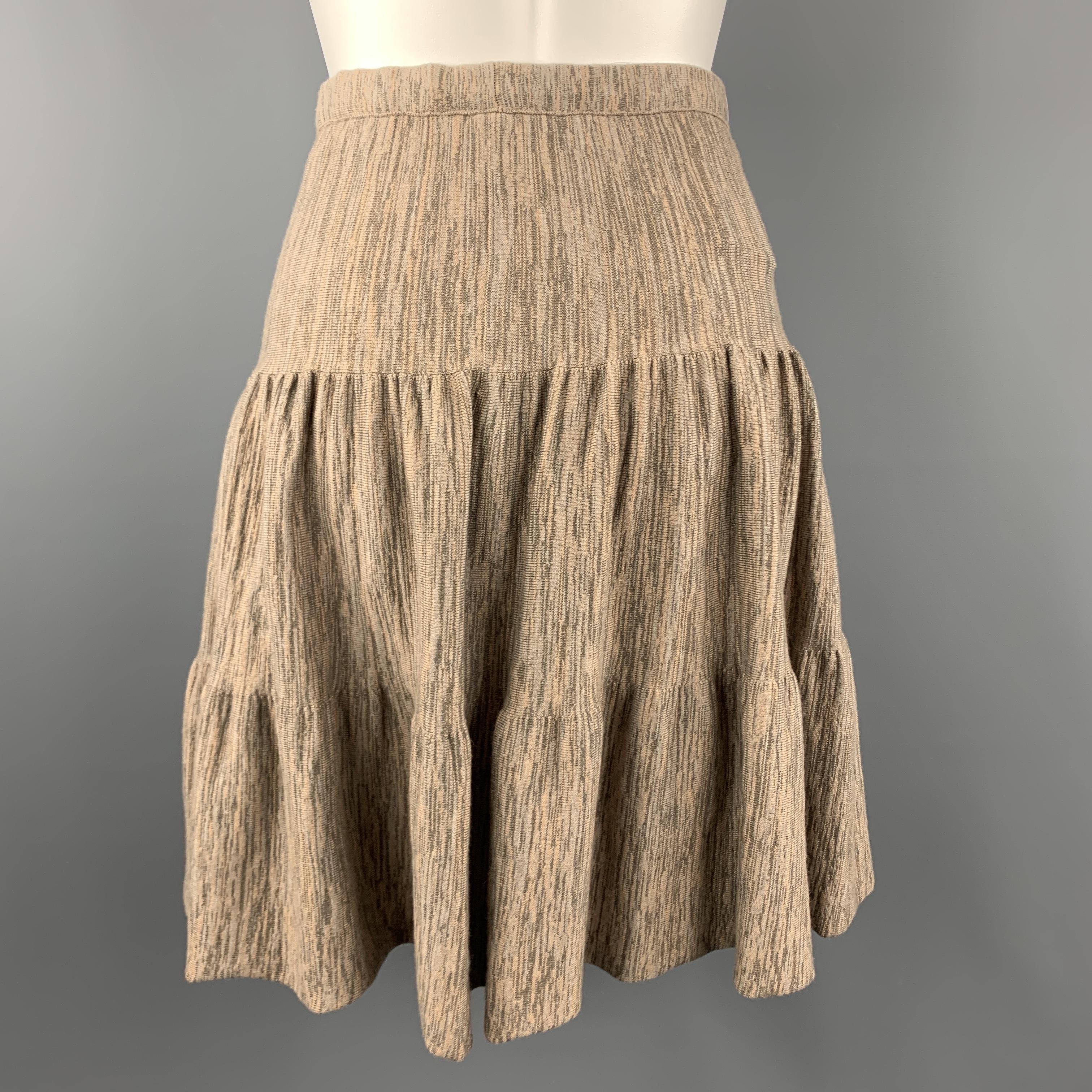 Brown FENDI Size M Taupe Heathered Wool Blend Tiered Ruffle Skirt