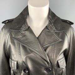 FENDI Size S Black Leather Double Breasted Military Jacket