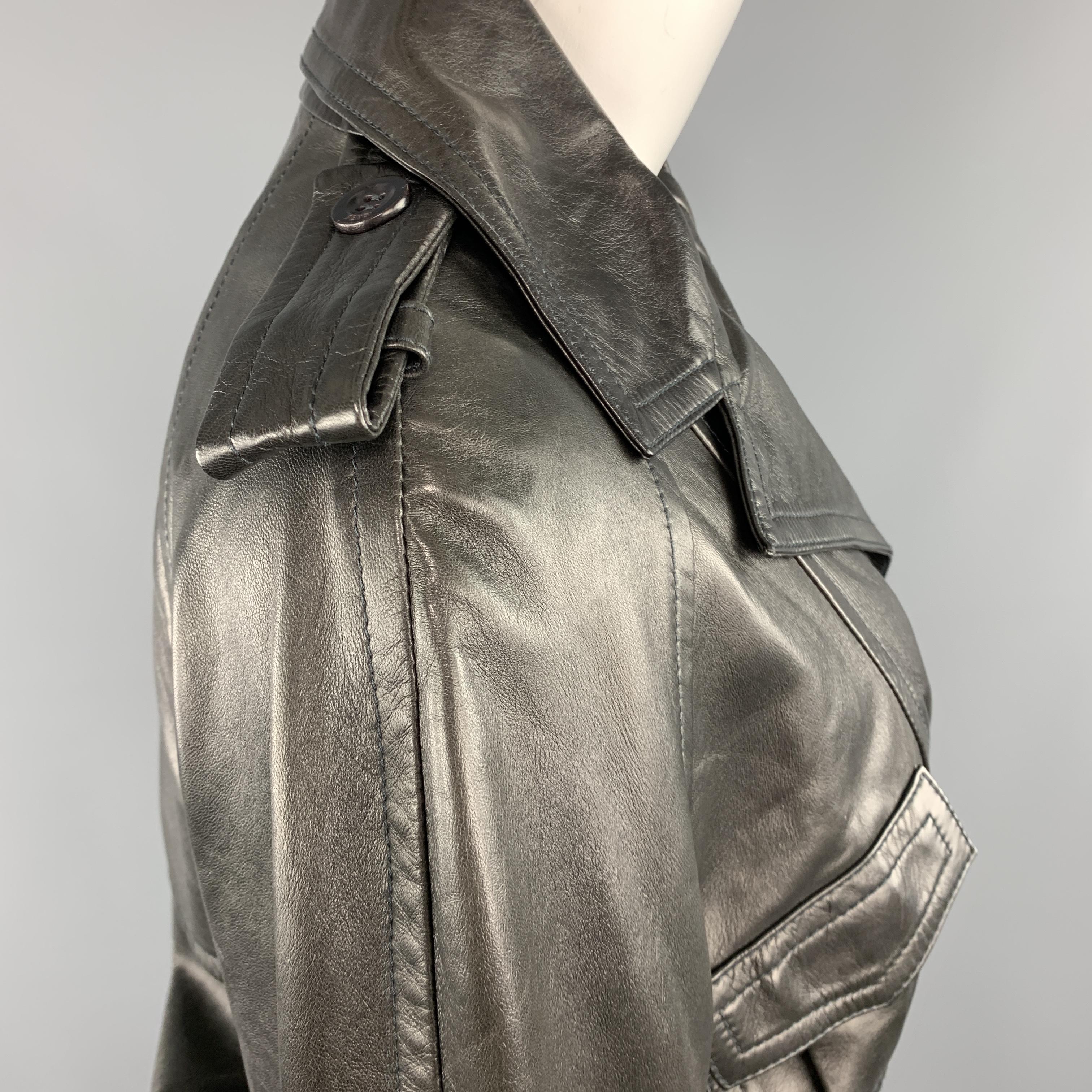 FENDI Size S Black Leather Double Breasted Military Jacket 1