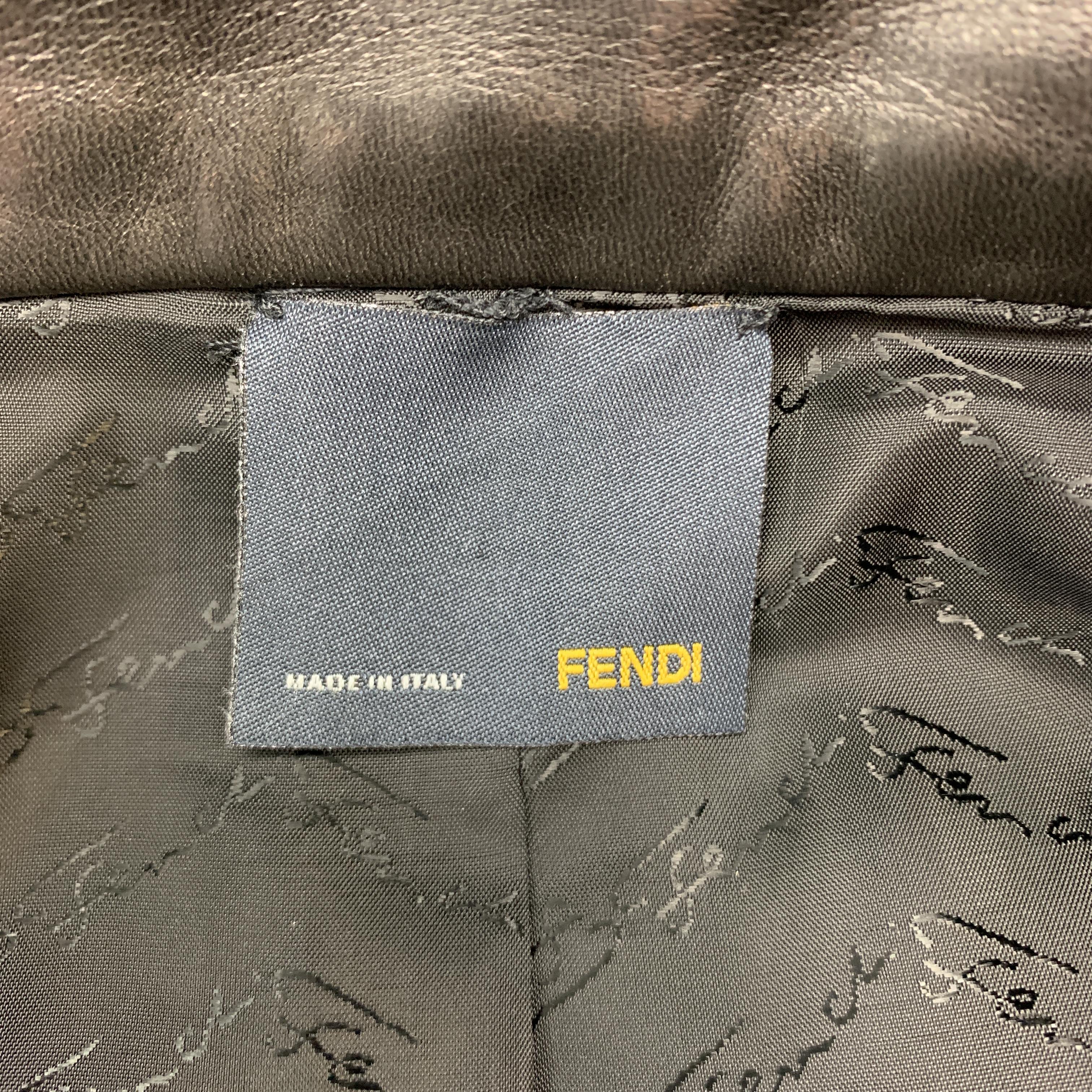 FENDI Size S Black Leather Double Breasted Military Jacket 4