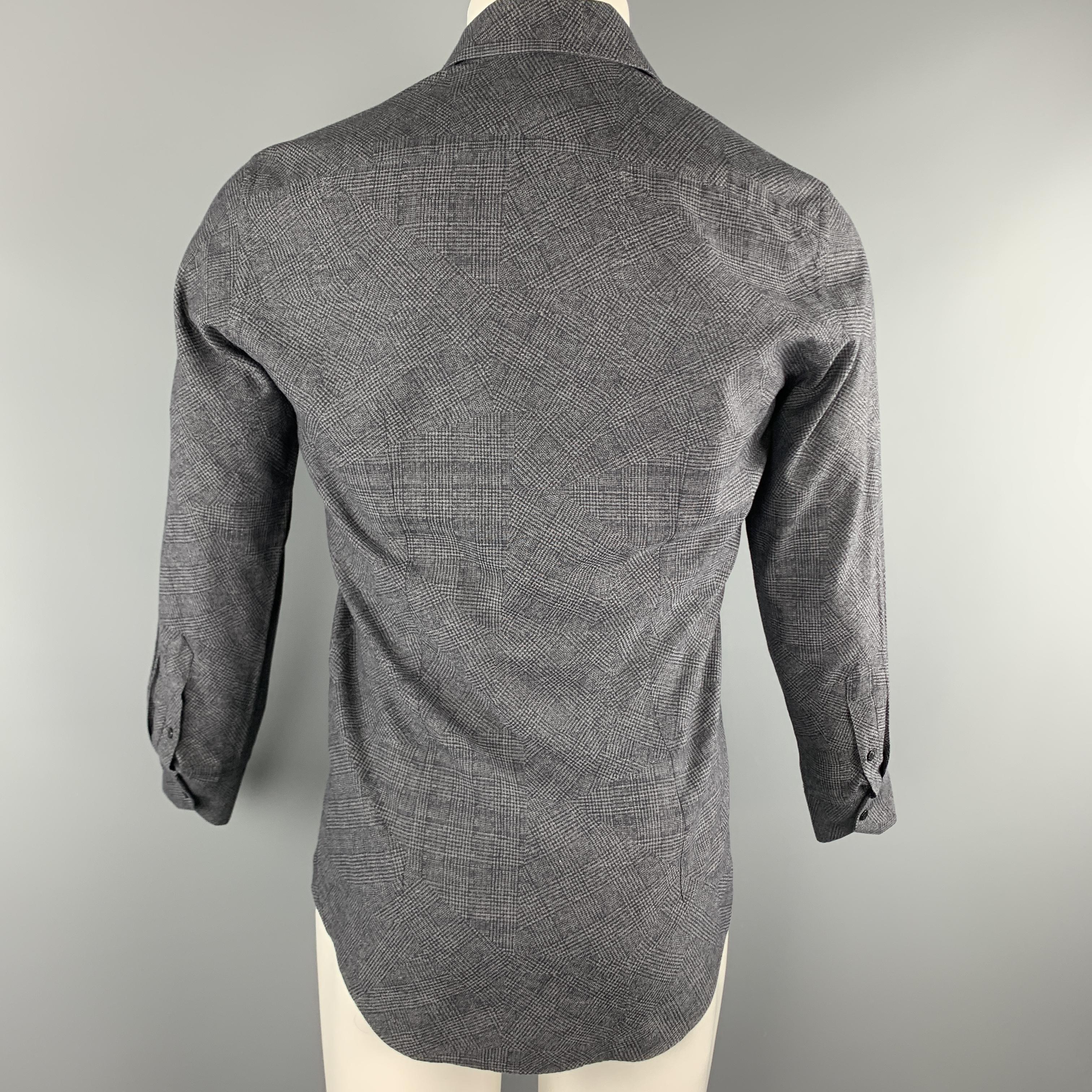 FENDI Size S Grey & Black Plaid Cotton Hidden Placket Long Sleeve Shirt In Excellent Condition In San Francisco, CA