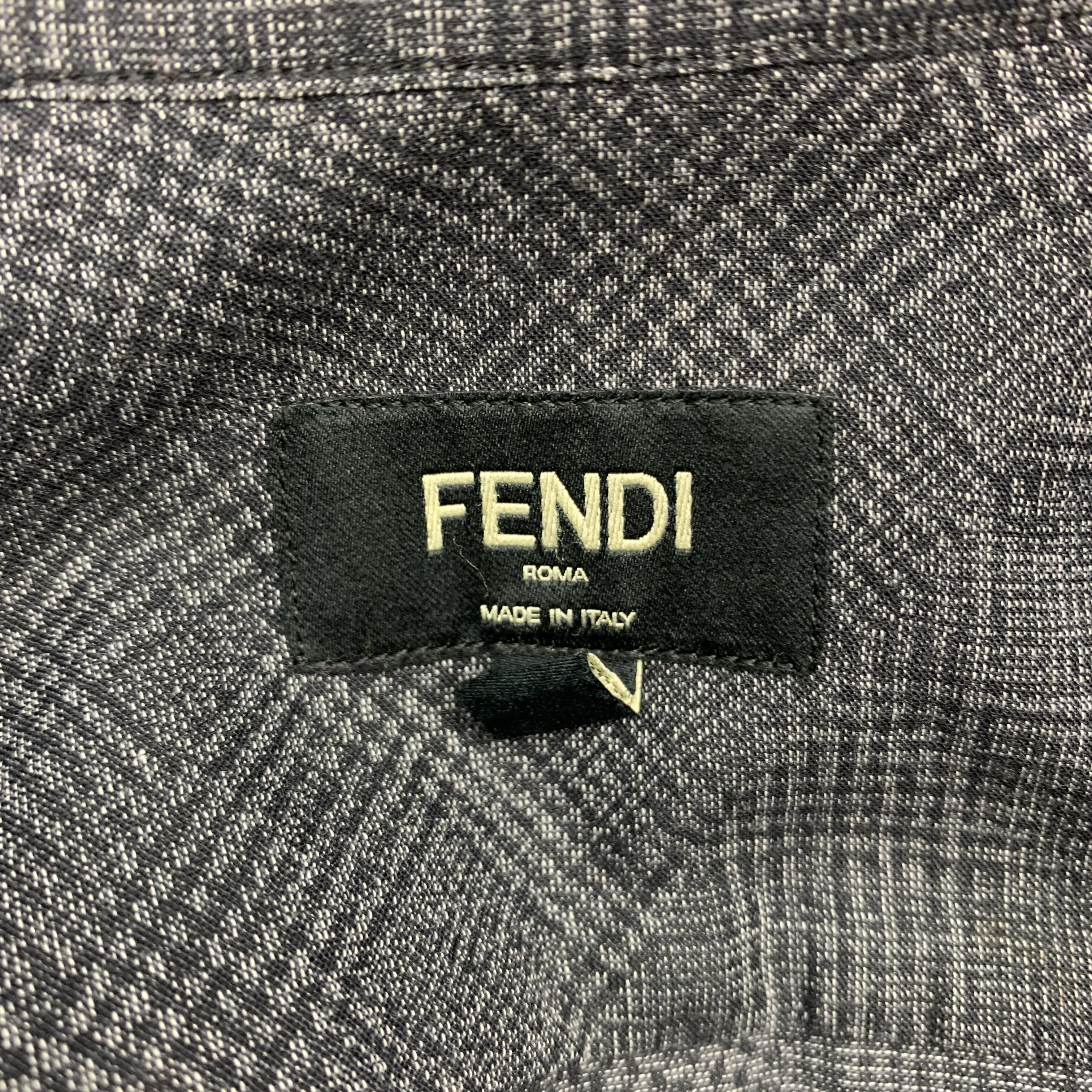 FENDI Size S Grey & Black Plaid Cotton Hidden Placket Long Sleeve Shirt 1