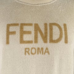 FENDI Size XL Khaki Terrycloth Cotton Blend Crew Neck Sweatshirt