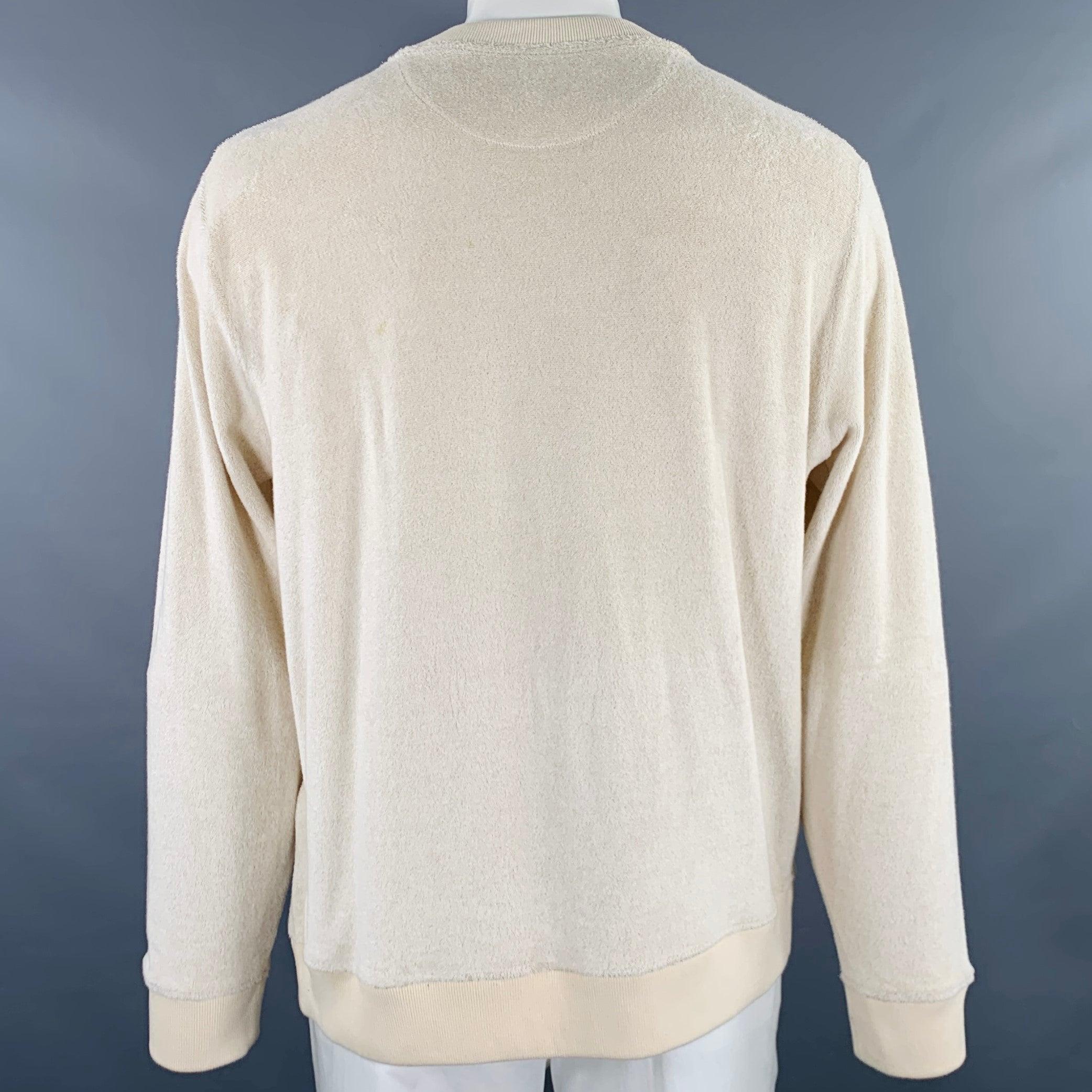 FENDI Size XL Khaki Terrycloth Cotton Blend Crew Neck Sweatshirt In Good Condition In San Francisco, CA